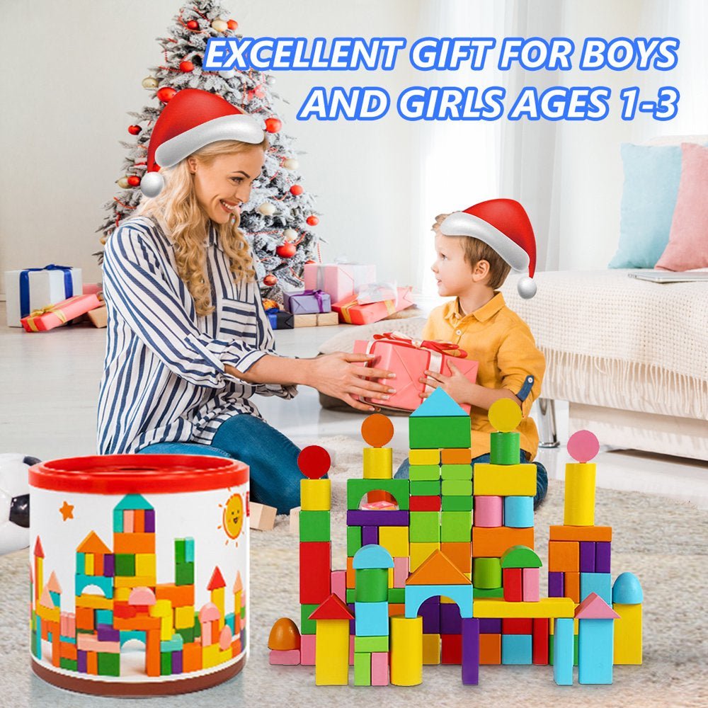 100pcs Multi-Colore Wooden Building Blocks Set - The Toy Base