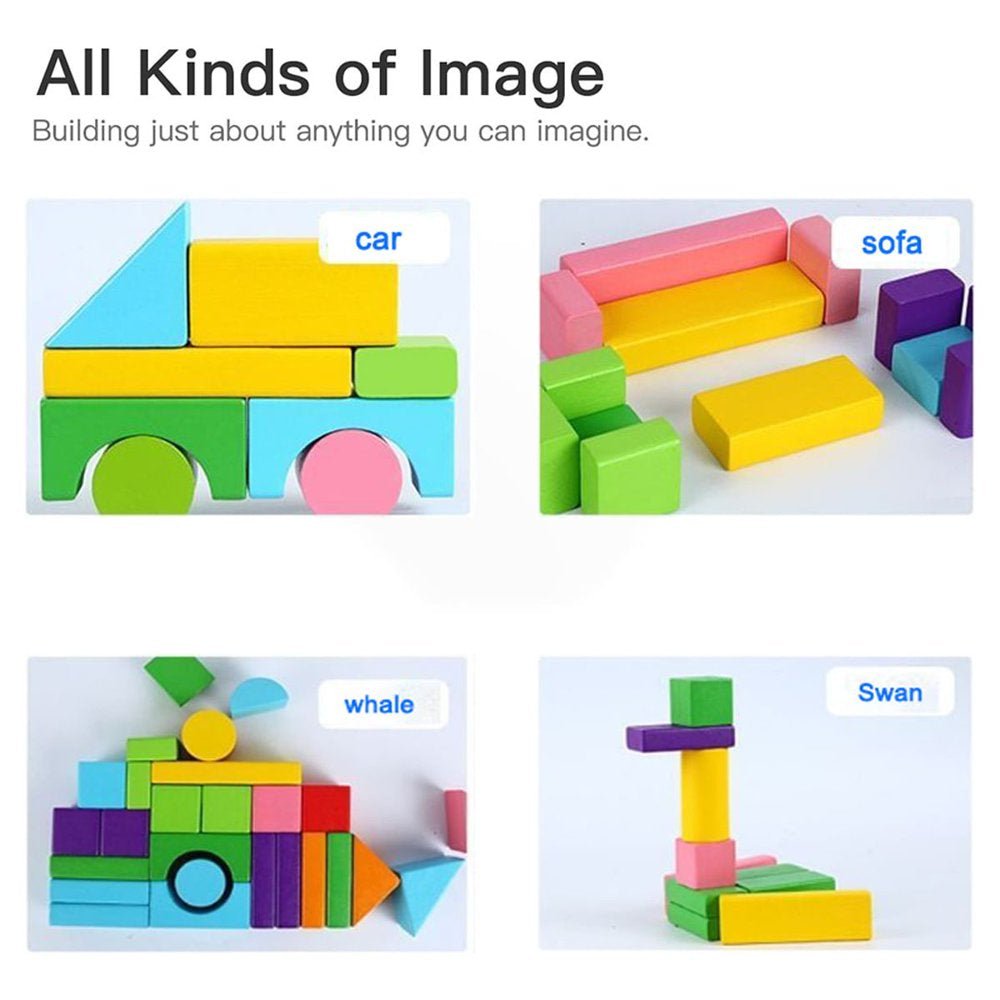 100pcs Multi-Colore Wooden Building Blocks Set - The Toy Base