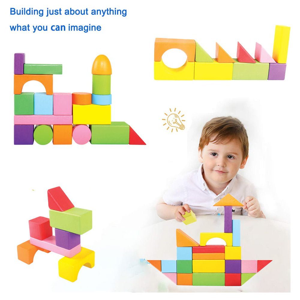 100pcs Multi-Colore Wooden Building Blocks Set - The Toy Base