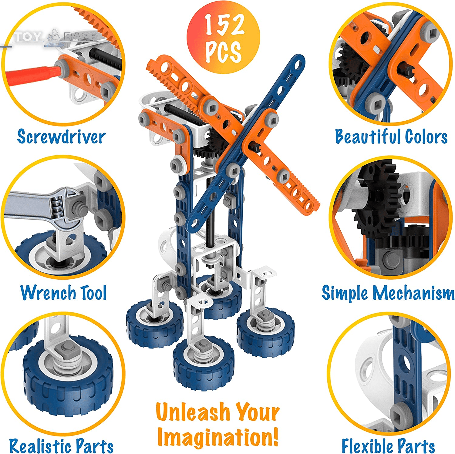 12-In-1 Stem Kit Toy for Kids - 152 Piece Construction Building Set and Education Learning Engineering Play Kit Idea for Boys and Girls, Building Toys for Kids Ages 4-8 5 6 7 8 9 10 11 12 Years Old - The Toy Base