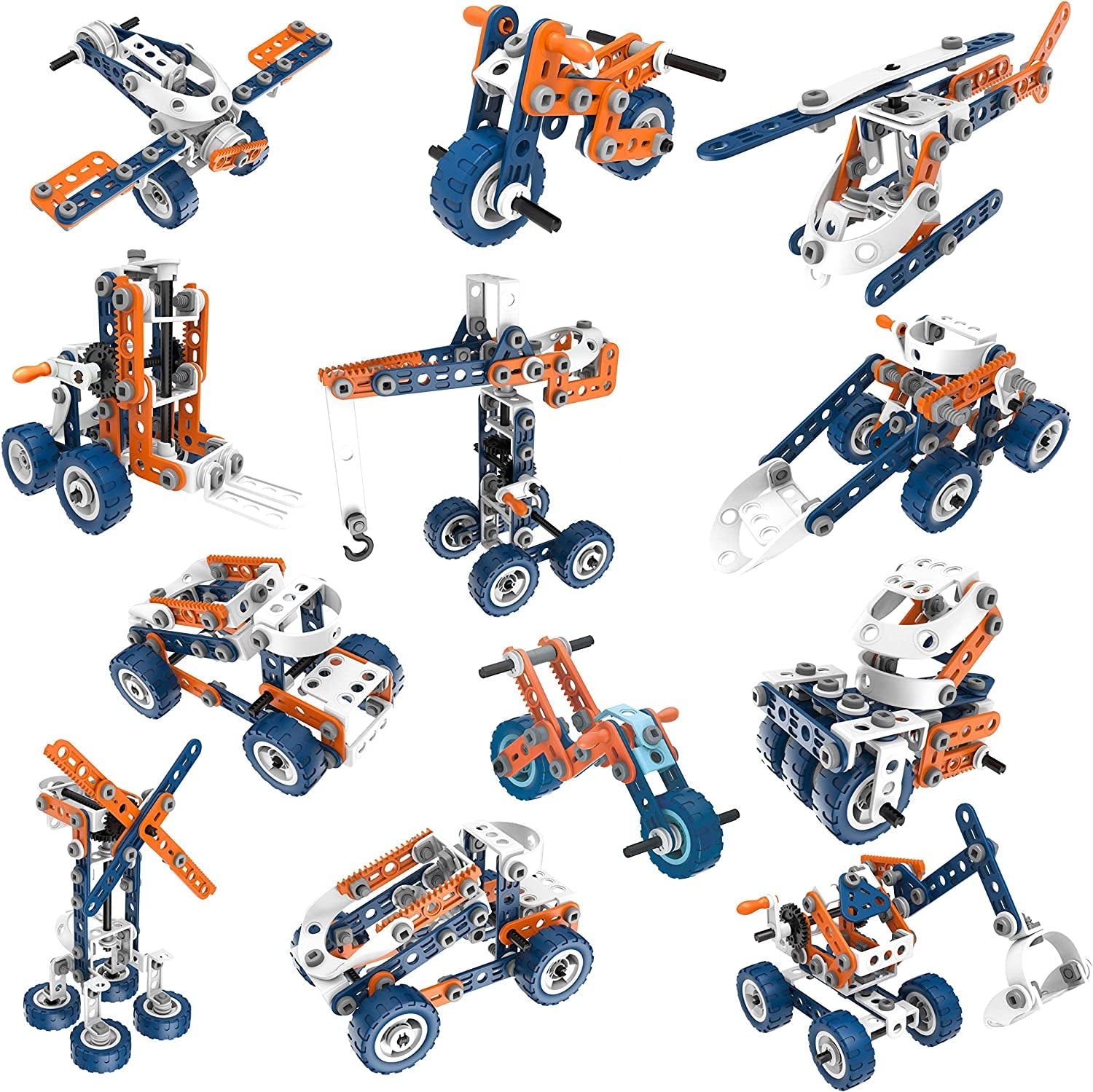 12-In-1 Stem Kit Toy for Kids - 152 Piece Construction Building Set and Education Learning Engineering Play Kit Idea for Boys and Girls, Building Toys for Kids Ages 4-8 5 6 7 8 9 10 11 12 Years Old - The Toy Base