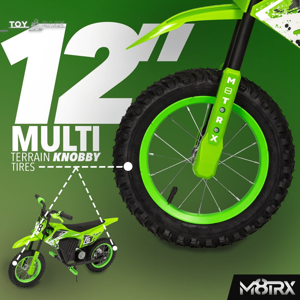 12V Mini Electric Child Dirt Bike, Battery Powered Toy Motorcycle, Kids Ride On, Ages 5 Years and Up, Green - The Toy Base