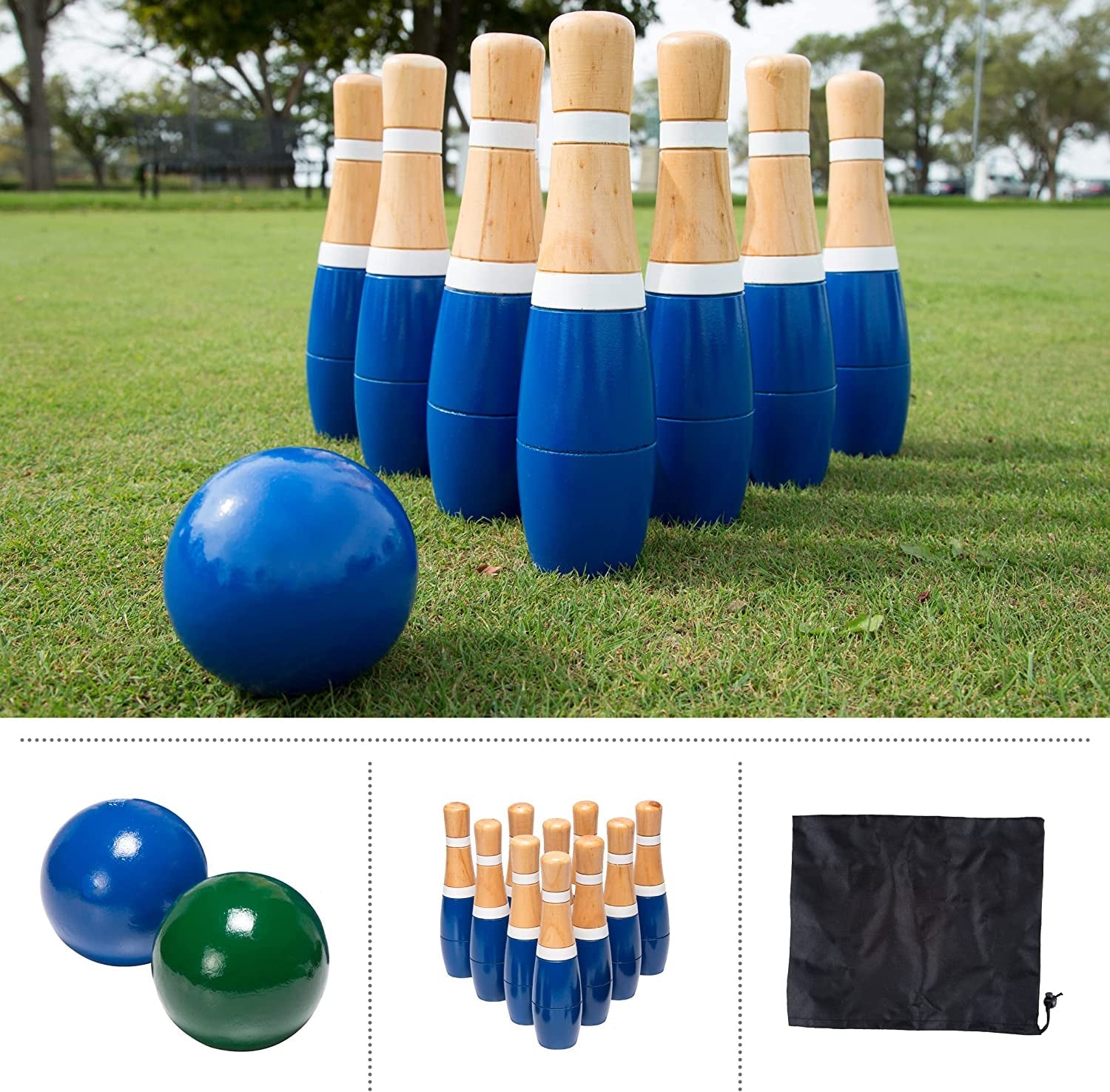 13 - Piece Wood Bowling Set - Indoor/Outdoor Bowling Game for Adults and Kids - I Love 💕