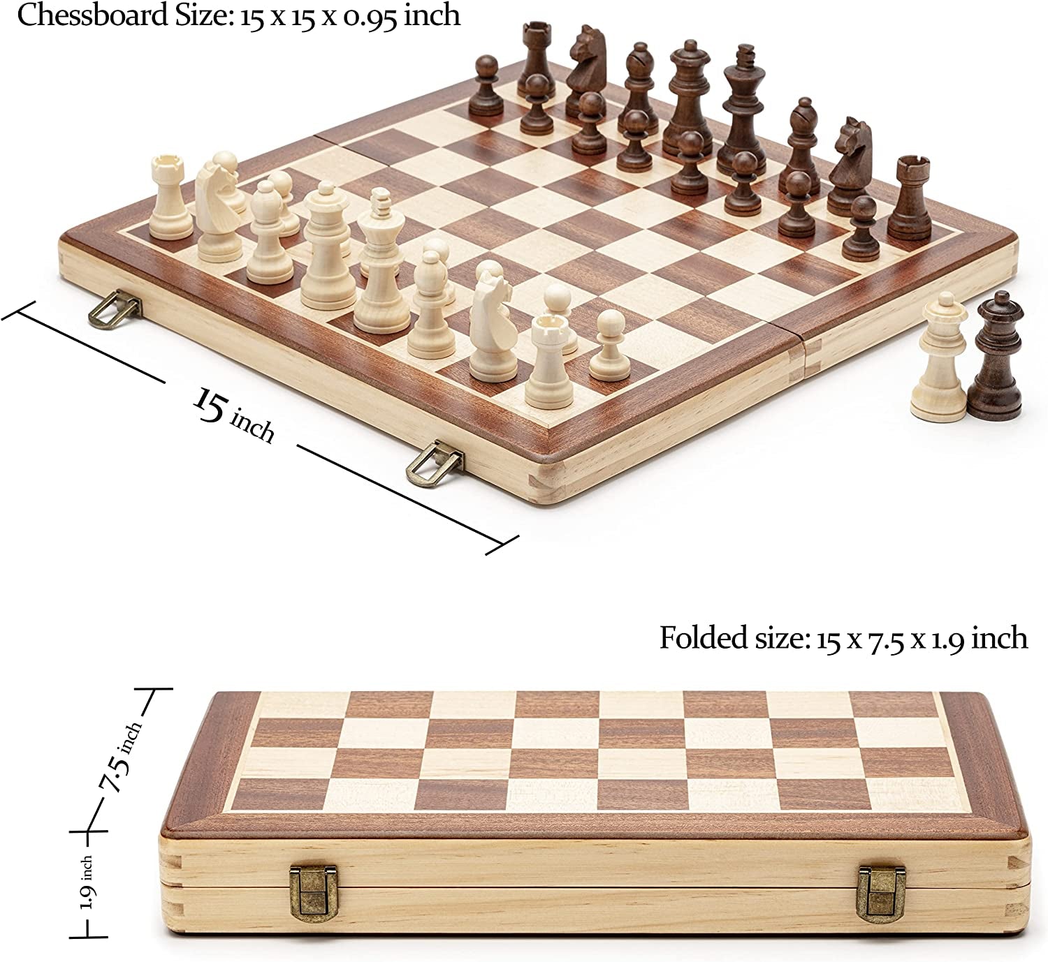 15" Magnetic Wooden Chess Set/Folding Board - The Toy Base