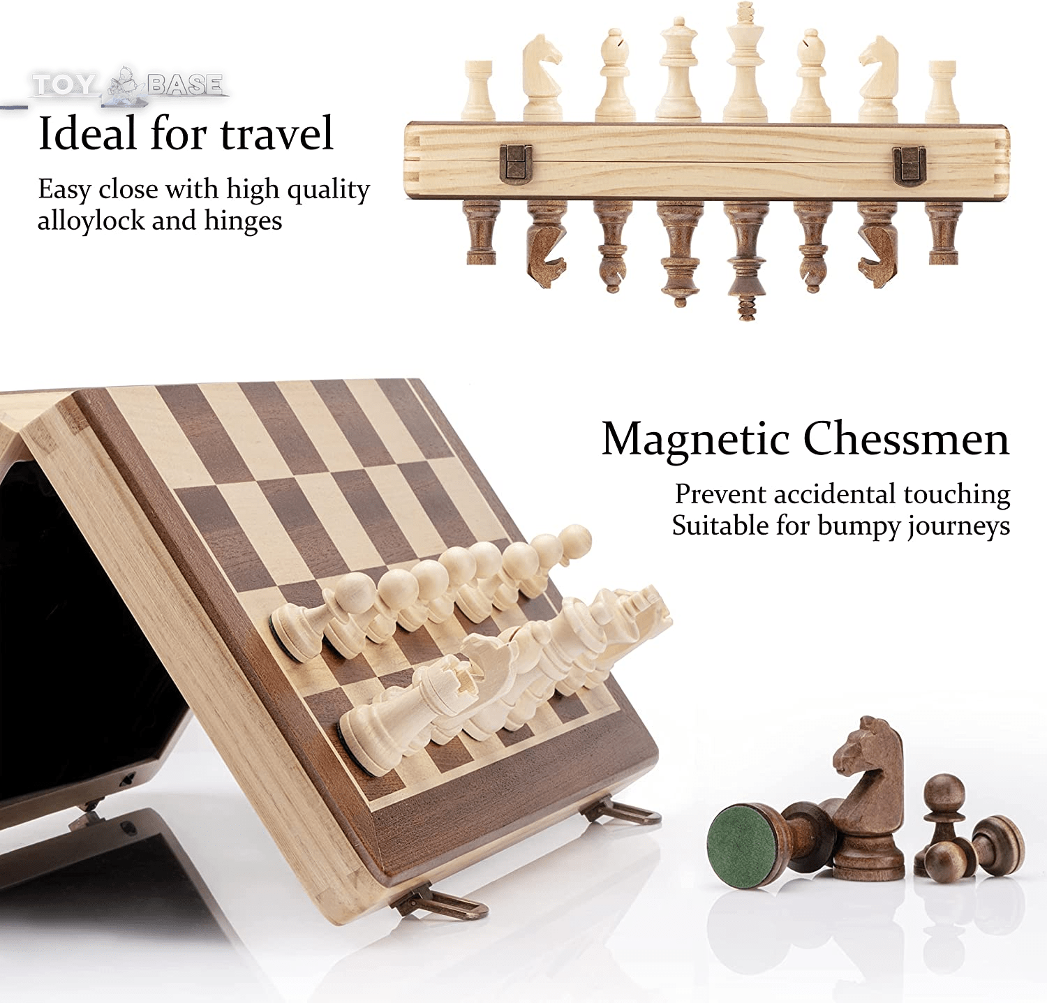 15" Magnetic Wooden Chess Set/Folding Board - The Toy Base