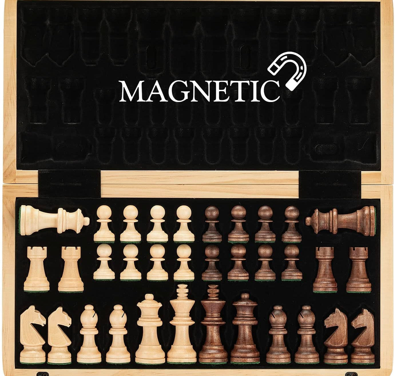 15" Magnetic Wooden Chess Set/Folding Board - The Toy Base