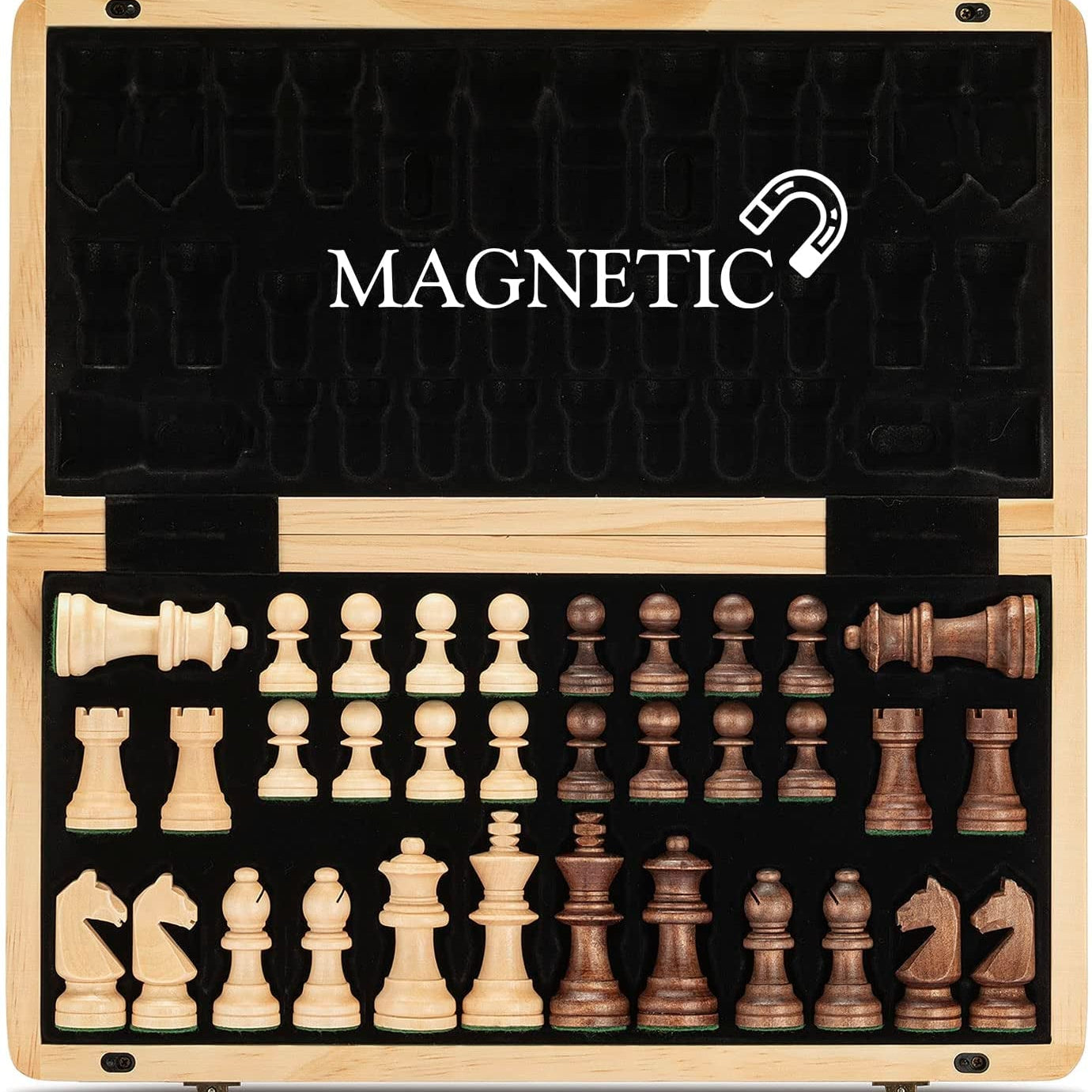 15" Magnetic Wooden Chess Set/Folding Board - The Toy Base