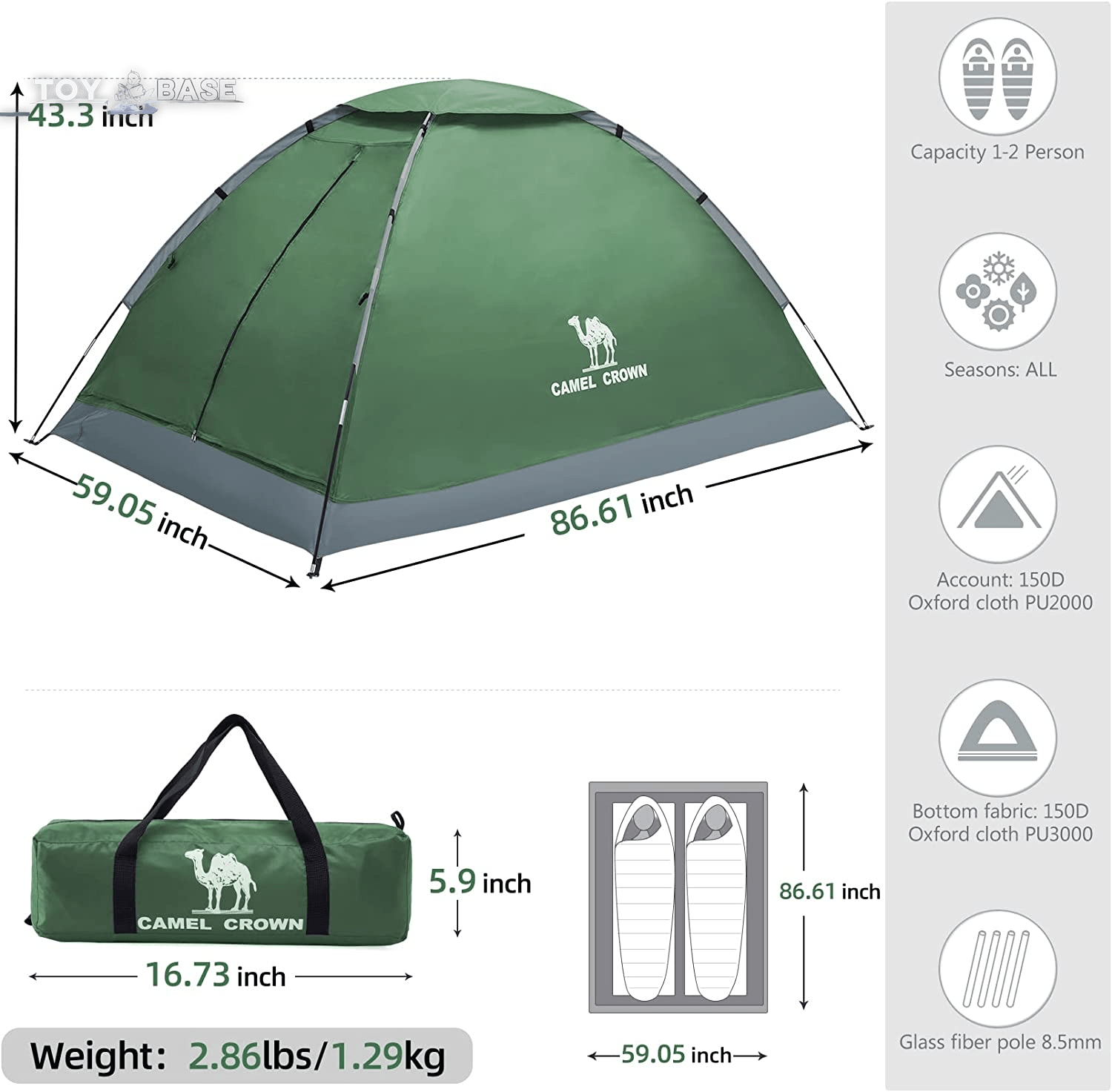 2/3/4 Person Camping Tent with Removable Rain Fly, Easy Setup Outdoor Tents Water Resistant Lightweight Portable for Family Backpacking Camping Hiking Traveling - The Toy Base