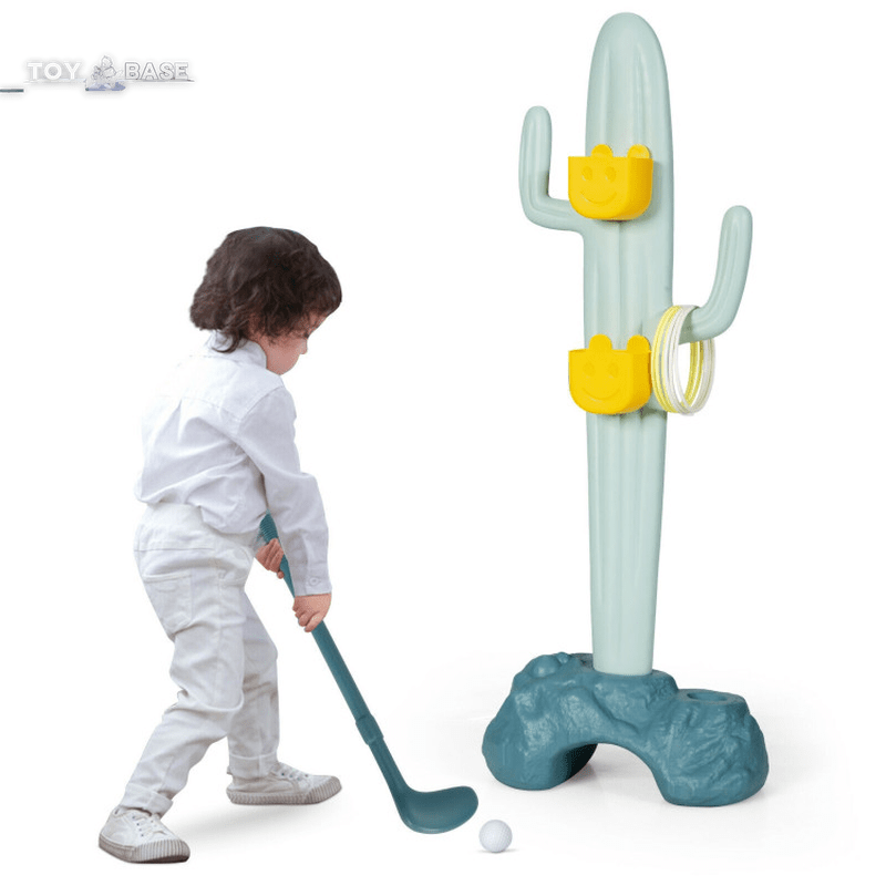 3-In-1 Cactus Toy Activity Stand Center with Golf and Ring-Toss - The Toy Base