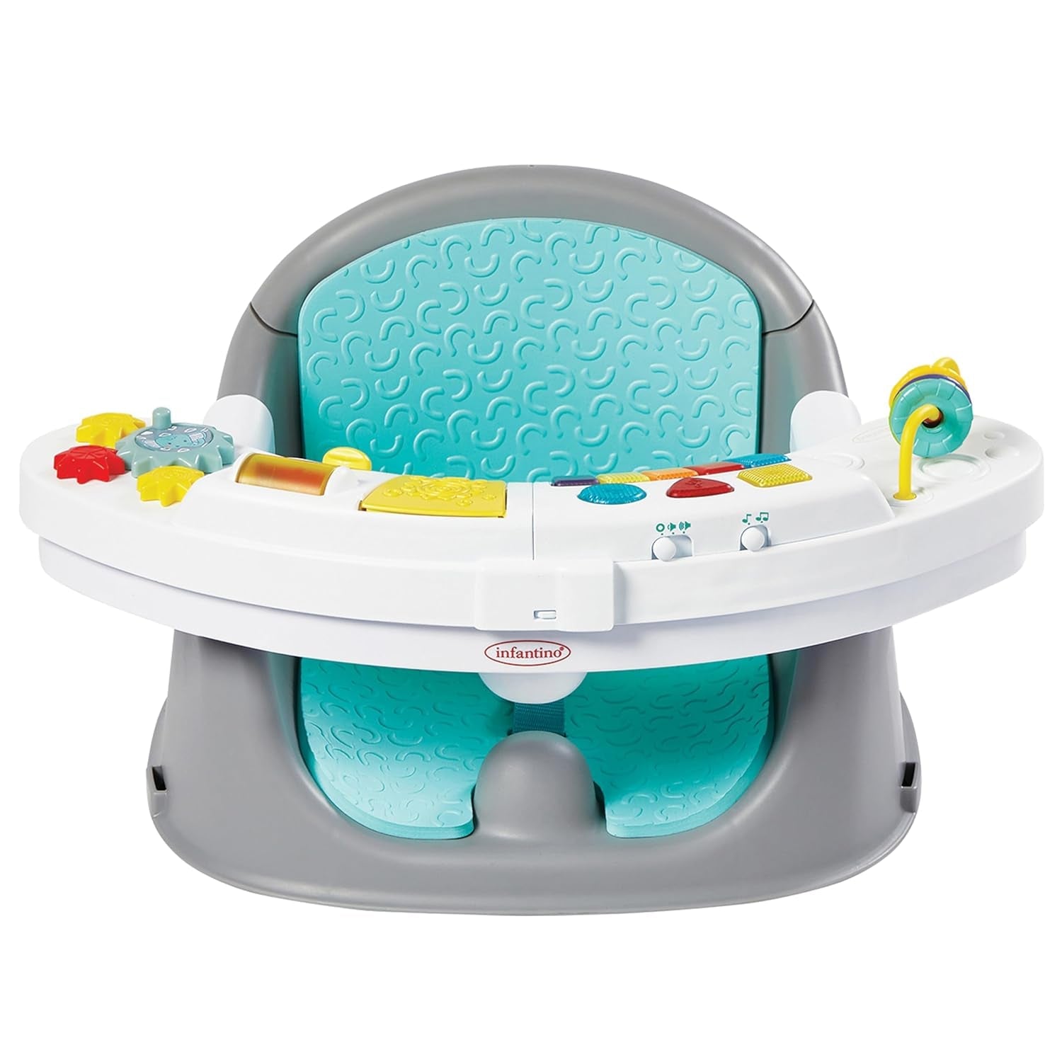 3-In-1 Discovery Seat and Booster - Convertible, Infant Activity and Feeding Seat with Electronic Piano for Sensory Exploration, for Babies and Toddlers, Teal - The Toy Base