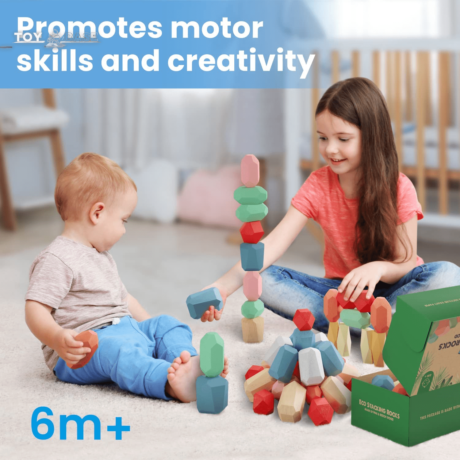 36 Pcs Wooden Stacking Blocks – Montessori Sensory STEM Building Stones - The Toy Base