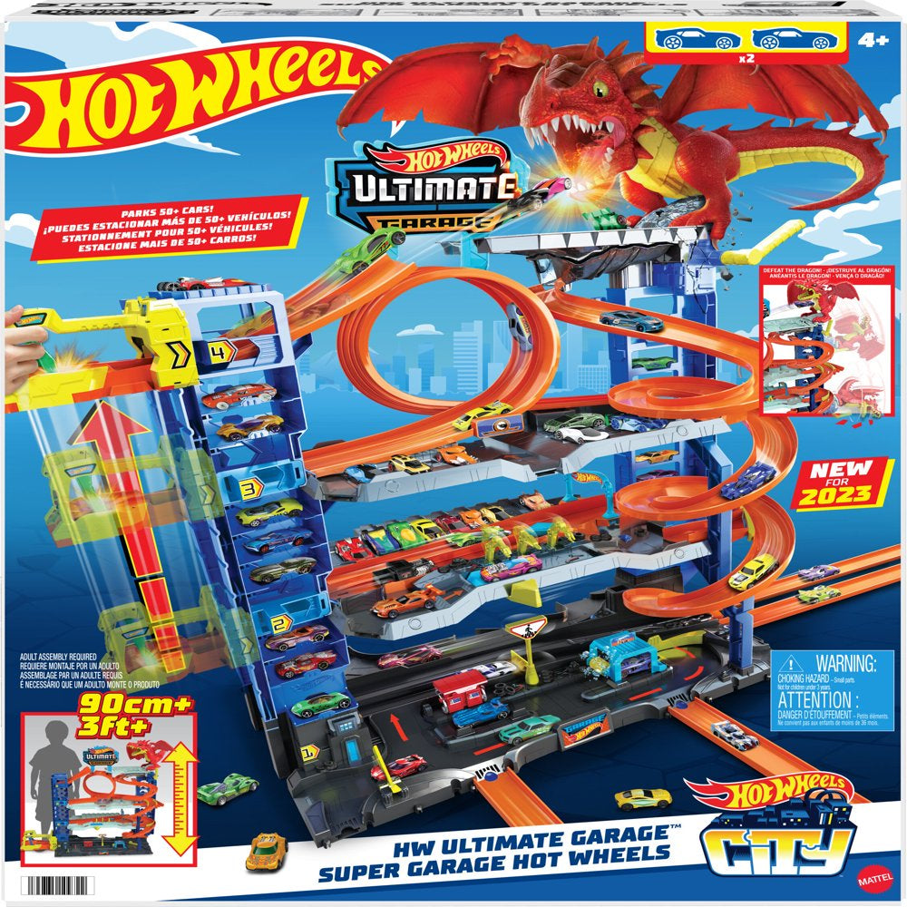 Hot Wheels City Ultimate Garage Playset (with 2 Die-Cast Cars, Storage for 50+ Cars)