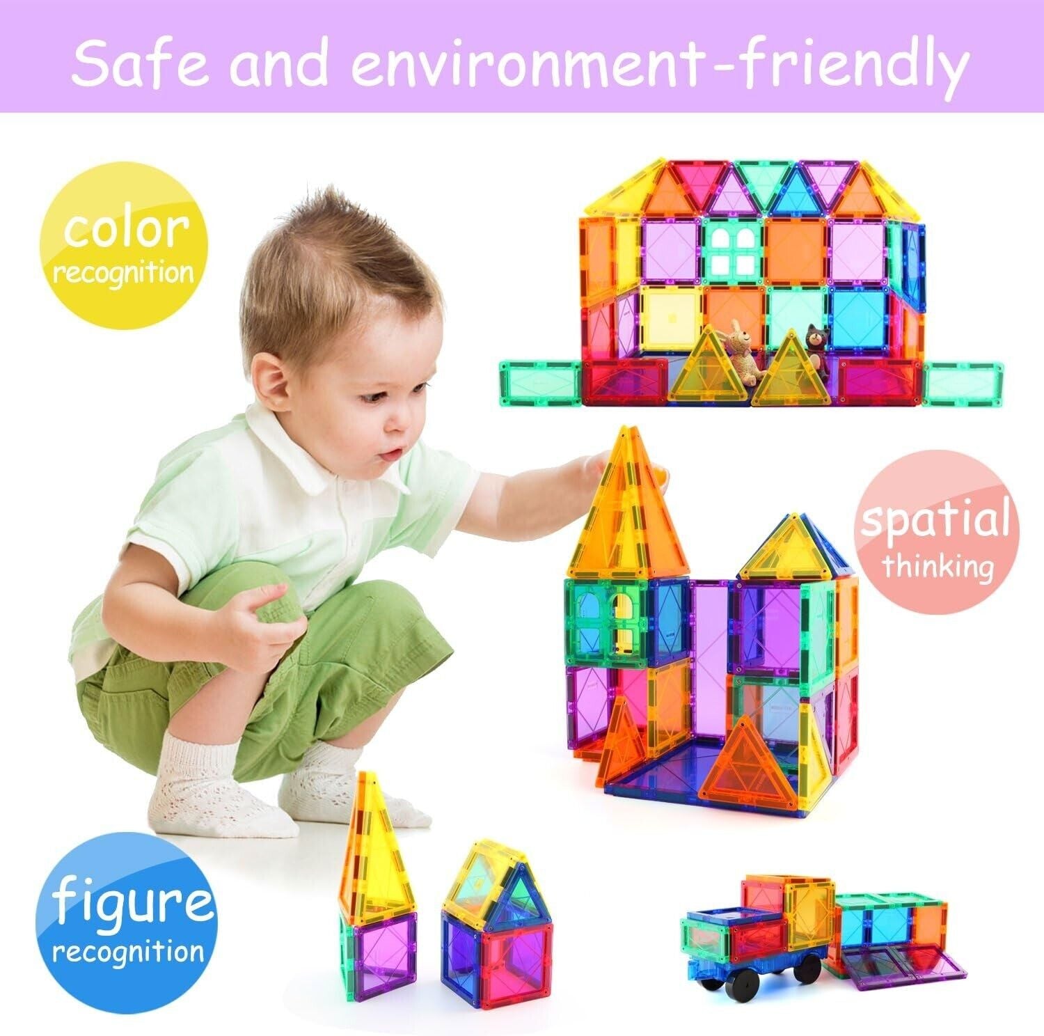 3D Set Magnet Tiles (Clear Colors Magnetic Building Blocks) - The Toy Base