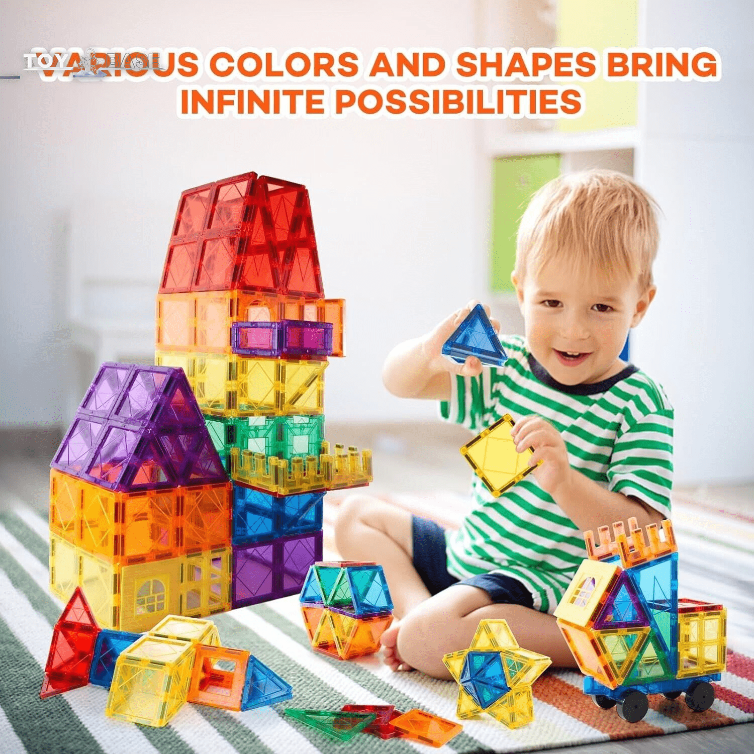 3D Set Magnet Tiles (Clear Colors Magnetic Building Blocks) - The Toy Base