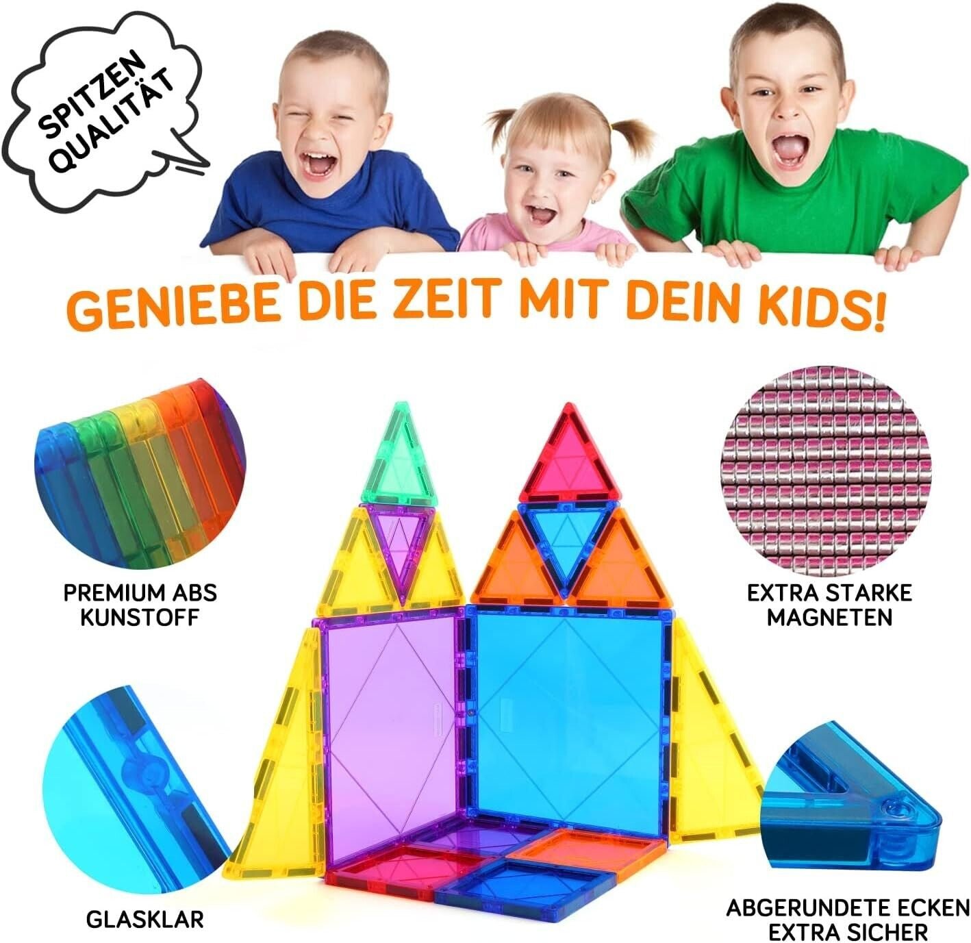 3D Set Magnet Tiles (Clear Colors Magnetic Building Blocks) - The Toy Base