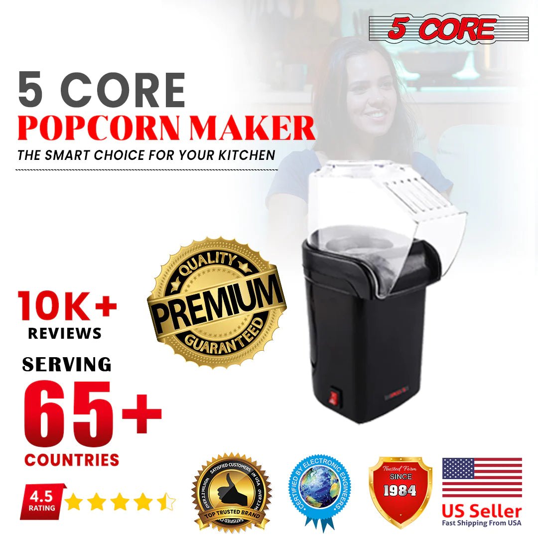 5-Core Hot Air Popcorn Machine, 16 Cup, Electric Oil-Free Pop Corn Kernel Popper Bpa-Free Food Safe Black - The Toy Base