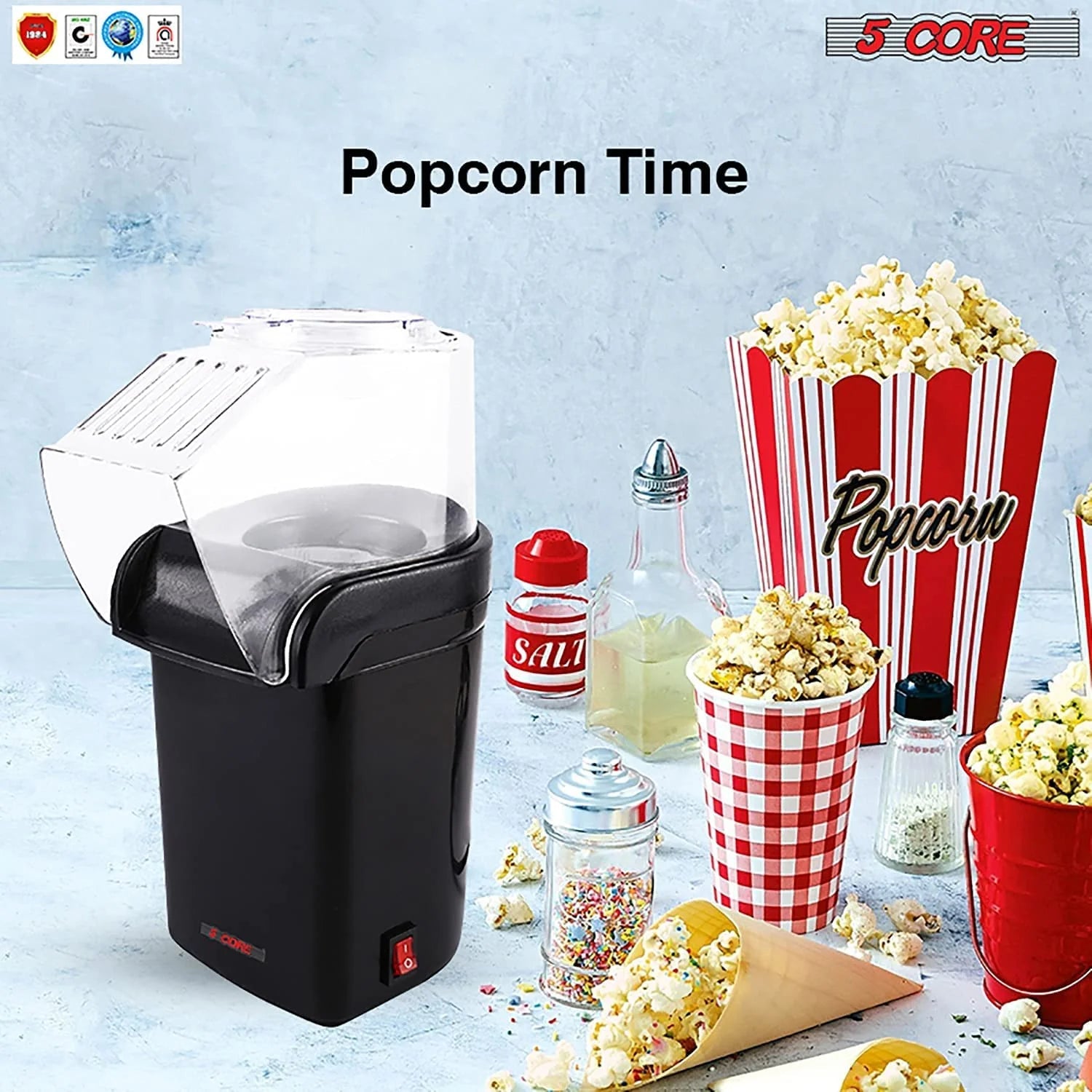 5-Core Hot Air Popcorn Machine, 16 Cup, Electric Oil-Free Pop Corn Kernel Popper Bpa-Free Food Safe Black - The Toy Base