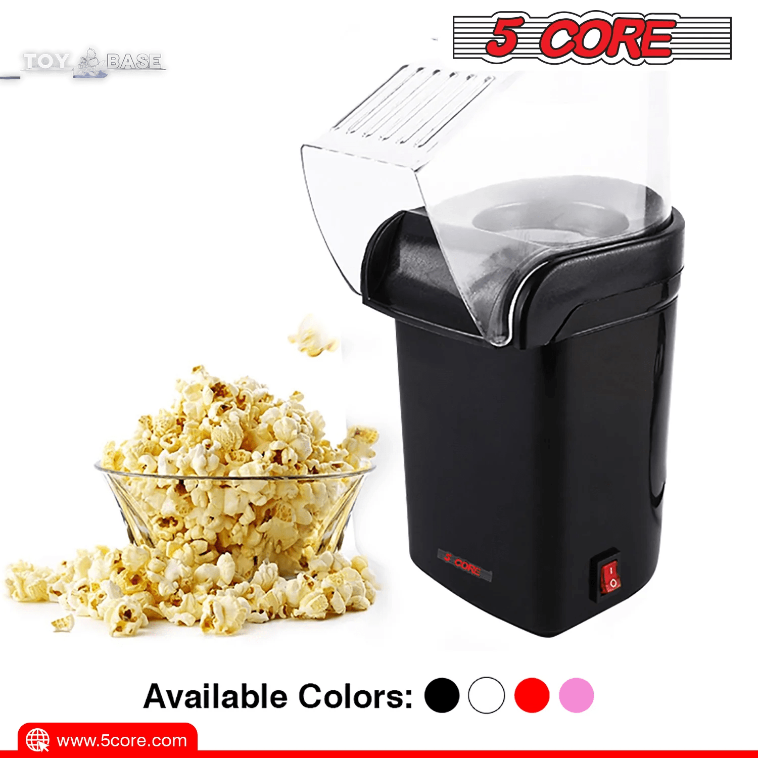 5-Core Hot Air Popcorn Machine, 16 Cup, Electric Oil-Free Pop Corn Kernel Popper Bpa-Free Food Safe Black - The Toy Base