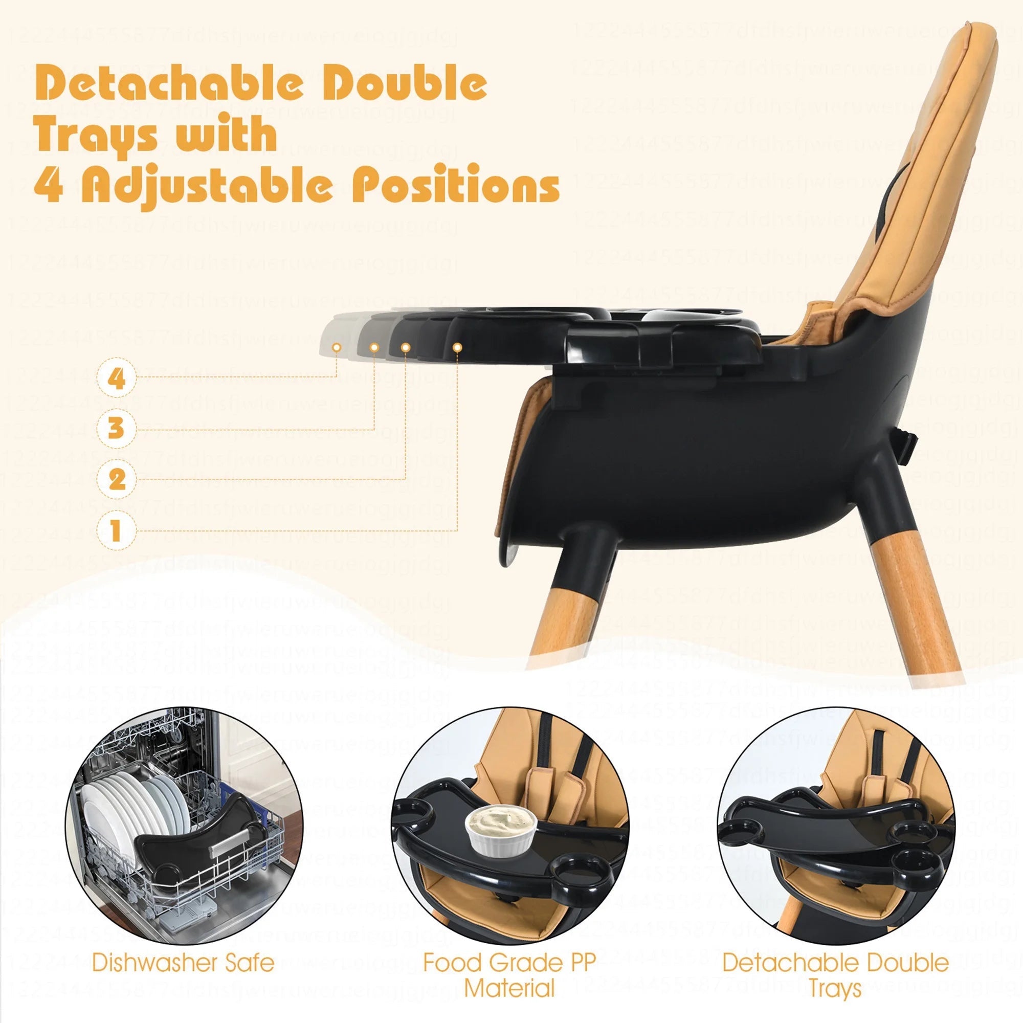 5 - In - 1 Baby High Chair Infant Wooden Convertible Chair 5 - Point Seat Belt Coffee - I Love 💕