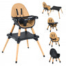 5 - In - 1 Baby High Chair Infant Wooden Convertible Chair 5 - Point Seat Belt Coffee - I Love 💕