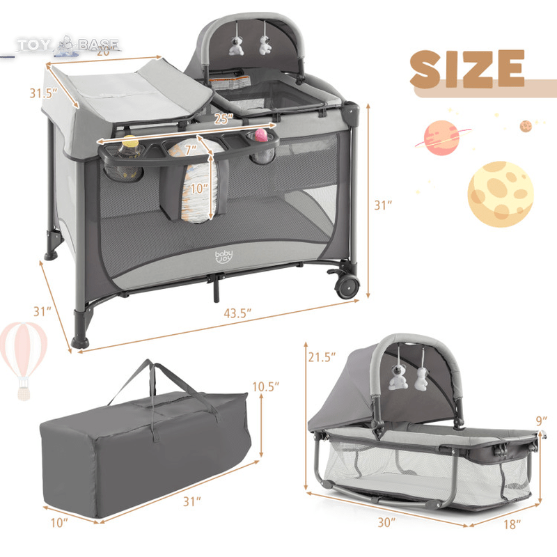 5-In-1 Portable Baby Playard with Cradle and Storage Basket - The Toy Base