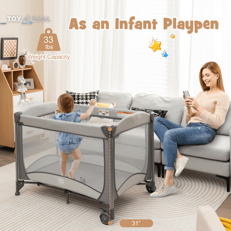 5-In-1 Portable Baby Playard with Cradle and Storage Basket - The Toy Base