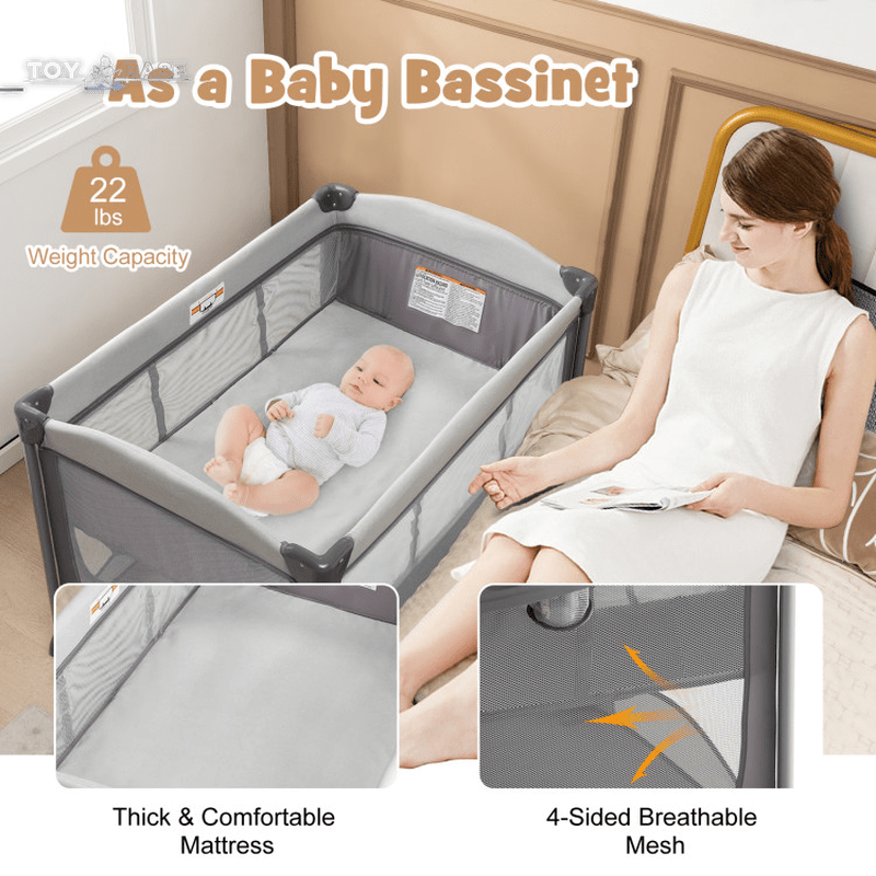 5-In-1 Portable Baby Playard with Cradle and Storage Basket - The Toy Base