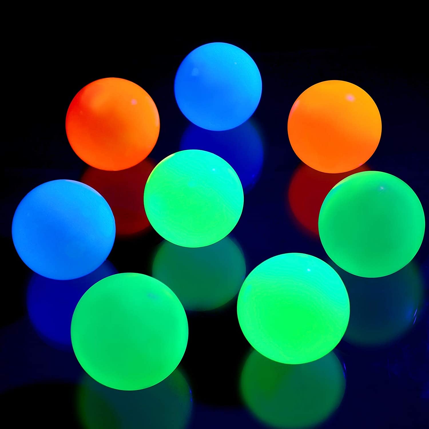 8 Pieces Glow in the Dark Stress Balls Ceiling Balls Sticky Balls That Stick to the Ceiling Glowing Balls for Relax Toy Teens and Adults (White, Blue, Orange, Green, 1.8 Inches) - I Love 💕