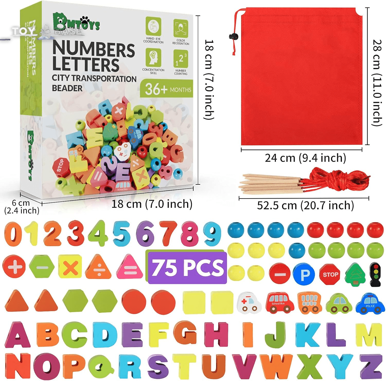 Alphabet Number Threading Beads - Wooden Lacing Toy for Boys Girls Age - Montessori Educational Learning - I Love 💕