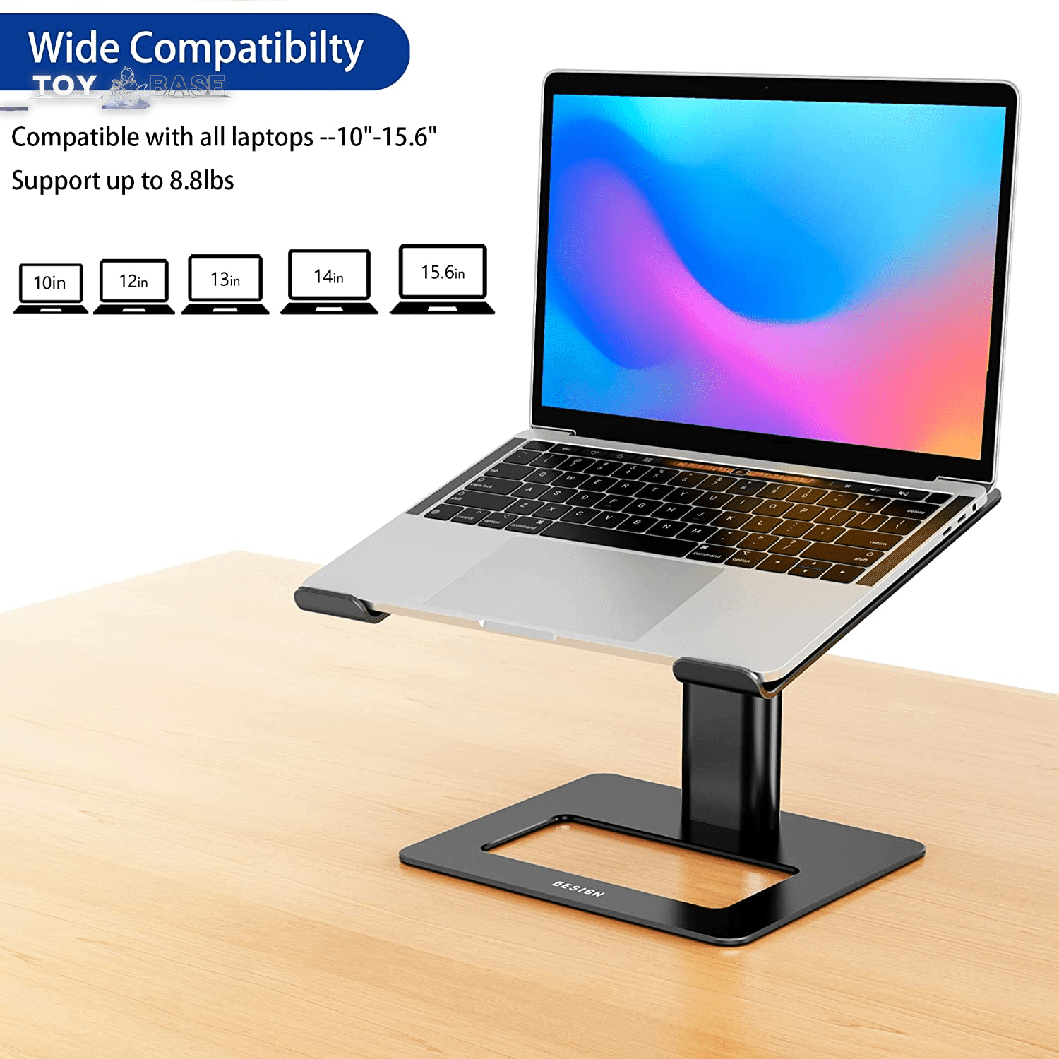 Aluminum Laptop Stand, Ergonomic Adjustable Notebook Stand, Riser Holder Computer Stand Compatible with Air, Pro, Dell, HP, Lenovo More 10-15.6" Laptops (Black) - The Toy Base