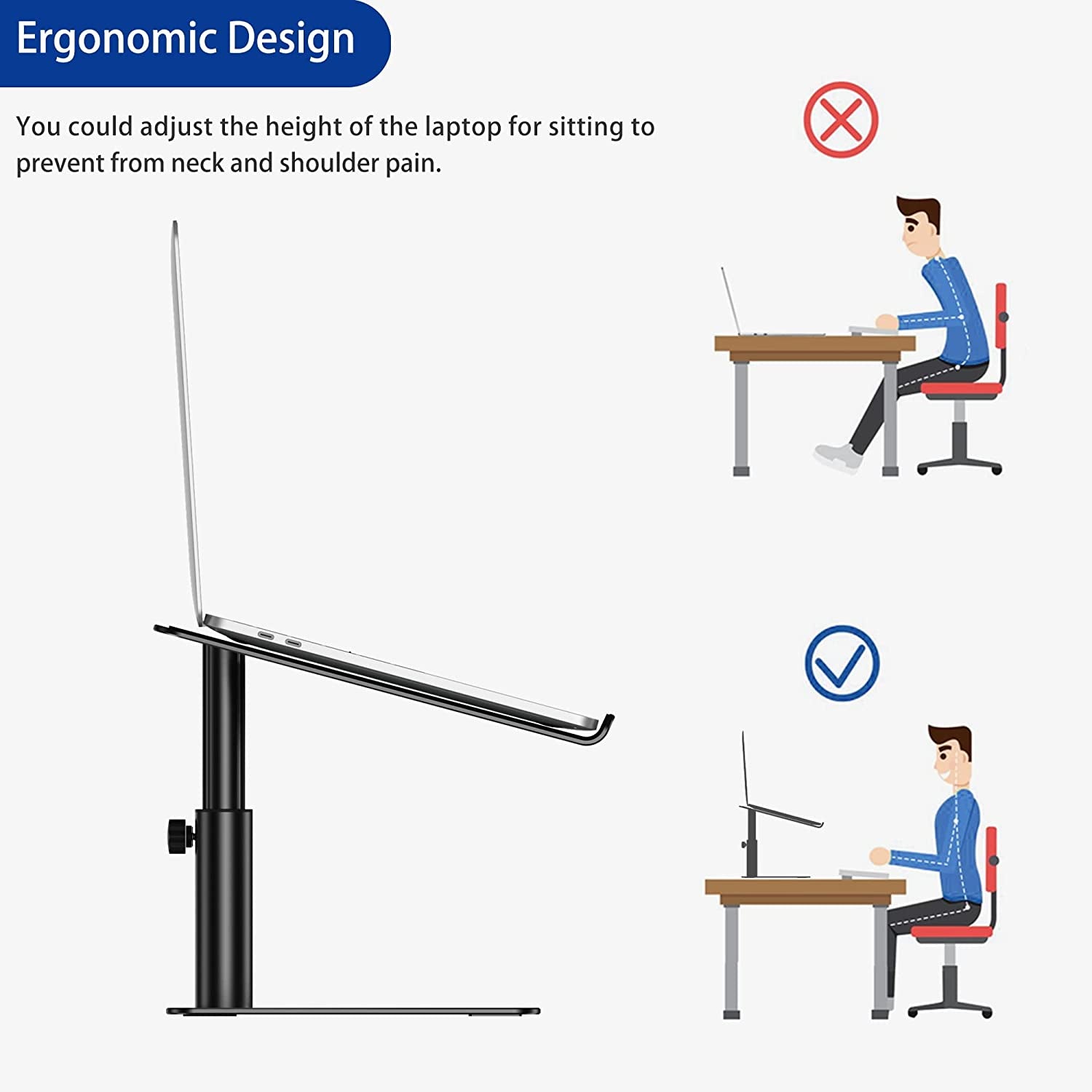 Aluminum Laptop Stand, Ergonomic Adjustable Notebook Stand, Riser Holder Computer Stand Compatible with Air, Pro, Dell, HP, Lenovo More 10-15.6" Laptops (Black) - The Toy Base