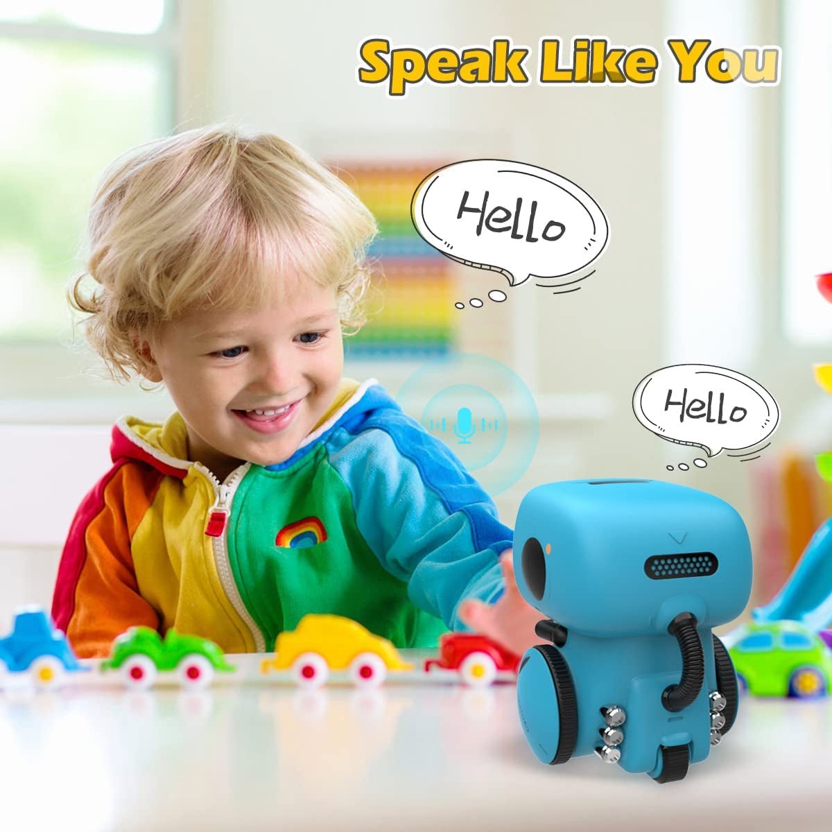 AT - Robot for Kids, Interactive Smart Robotic with Touch Sensor, Voice Control, Speech Recognition, Singing, Dancing, Repeating and Recording - I Love 💕