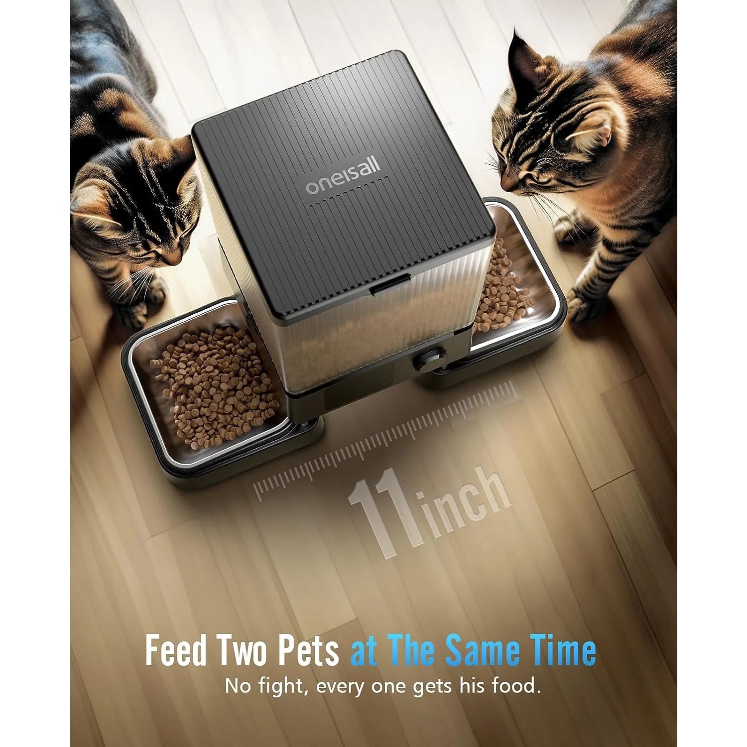 Automatic Cat Dog Feeder with 5G Wifi & APP Control - 5L/20 Cups - PFD - 002 PRO Double Bowl Cat Food Dispenser with 1 Desiccant Bag, Timed Automatic Pet Feeder for 2 Cats/2 Small Dogs - Black - I Love 💕