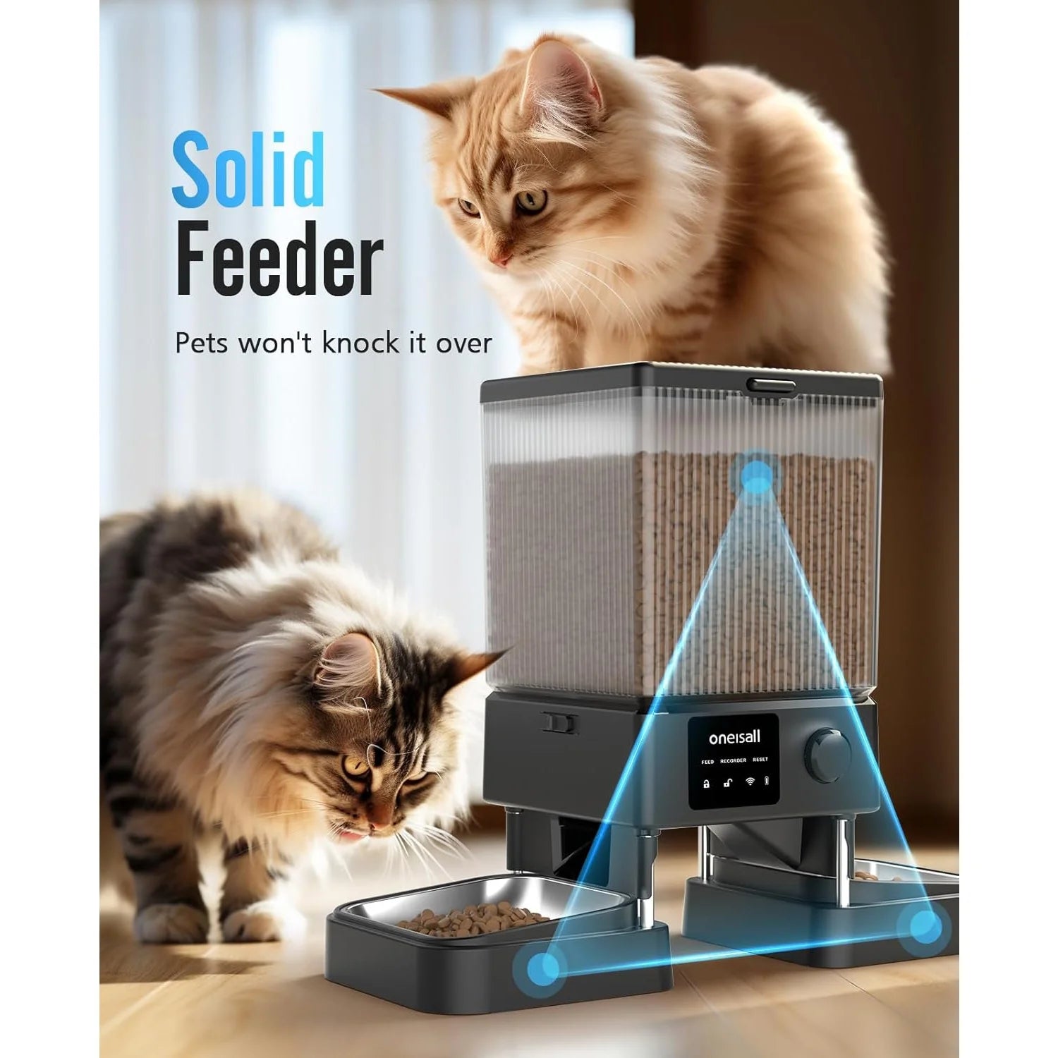 Automatic Cat Dog Feeder with 5G Wifi & APP Control - 5L/20 Cups - PFD - 002 PRO Double Bowl Cat Food Dispenser with 1 Desiccant Bag, Timed Automatic Pet Feeder for 2 Cats/2 Small Dogs - Black - I Love 💕