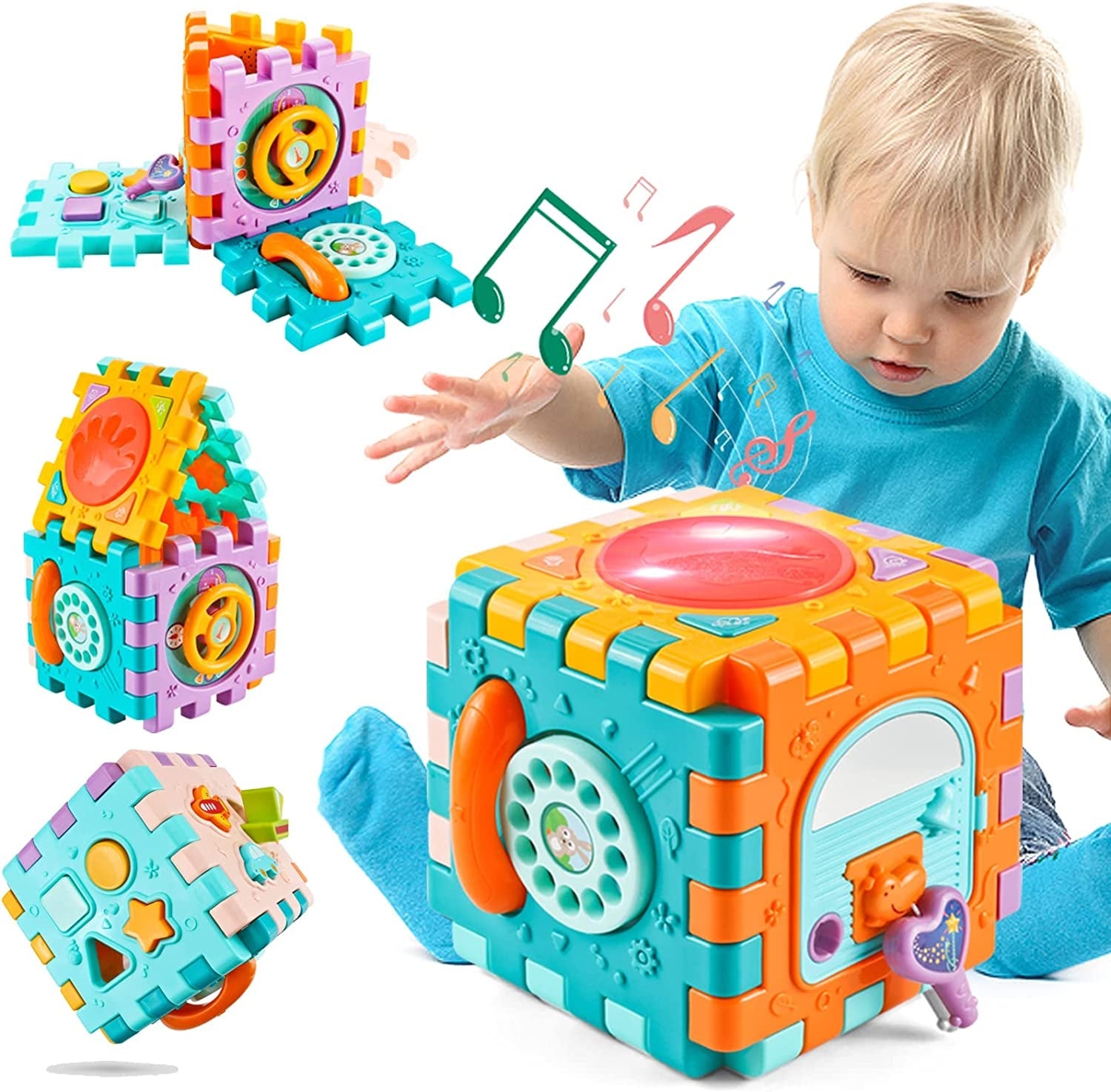 Baby Activity Cube - 6 in 1 Busy Learning Play Center - Bead Maze Shape Sorter - Travel Toy - Kids Early Education - The Toy Base