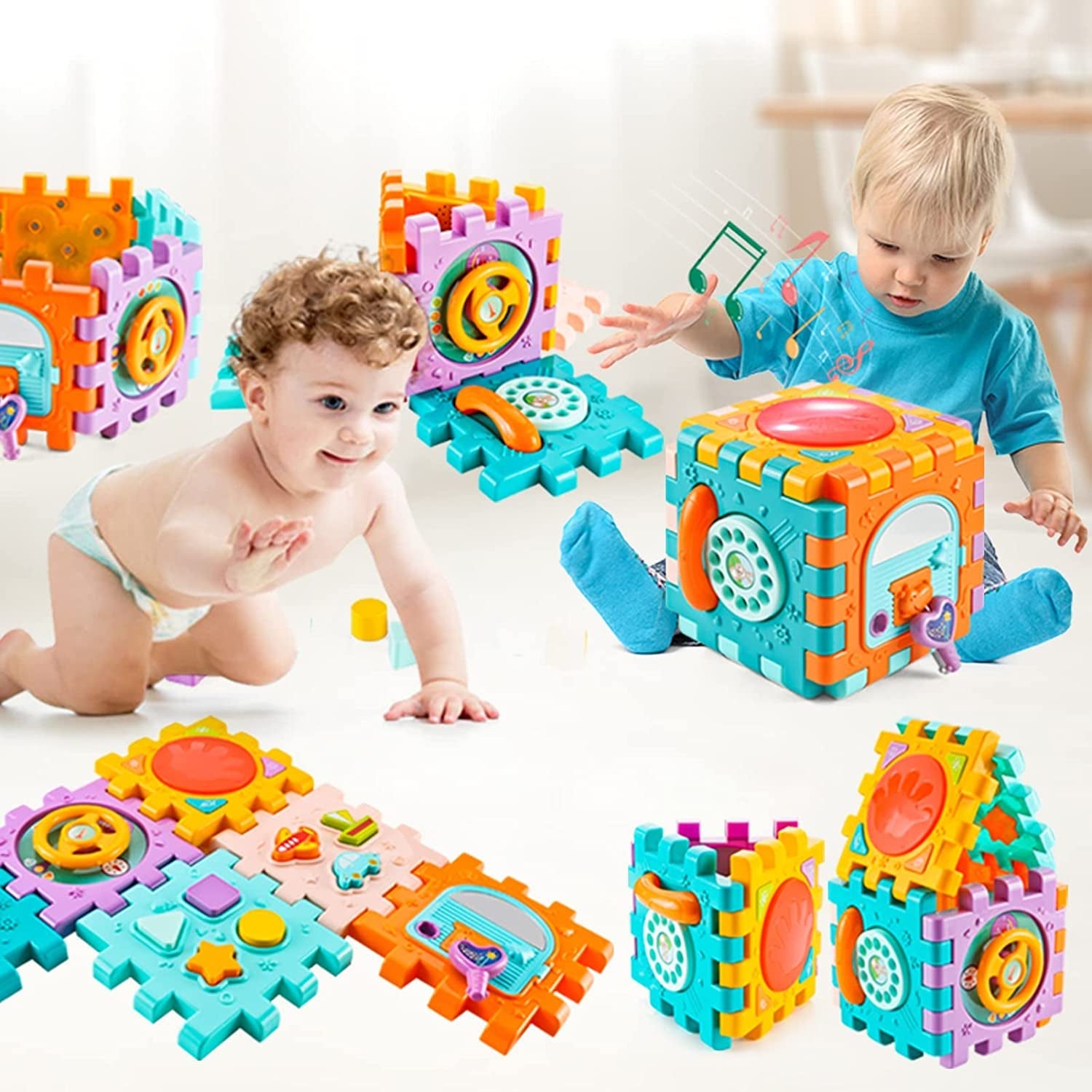 Baby Activity Cube - 6 in 1 Busy Learning Play Center - Bead Maze Shape Sorter - Travel Toy - Kids Early Education - The Toy Base