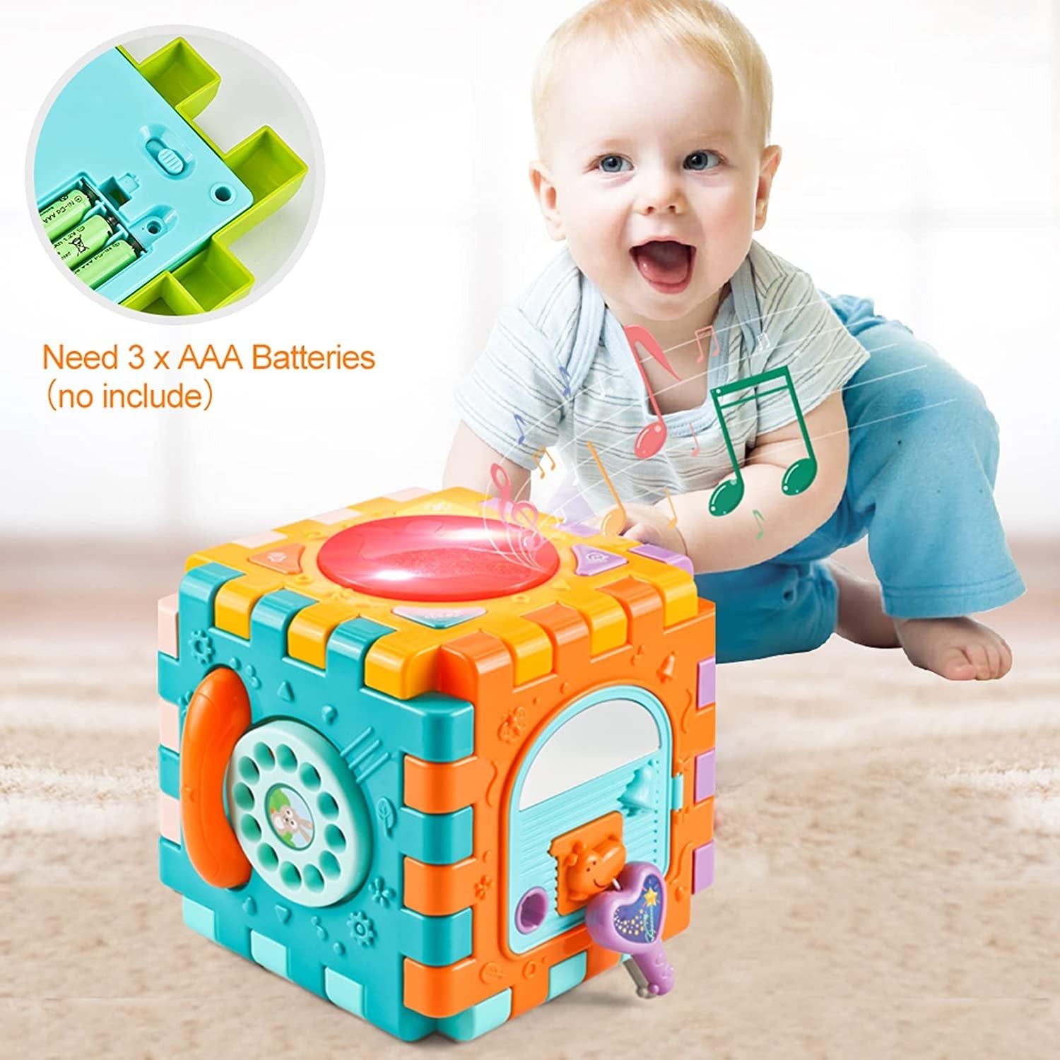 Baby Activity Cube - 6 in 1 Busy Learning Play Center - Bead Maze Shape Sorter - Travel Toy - Kids Early Education - The Toy Base