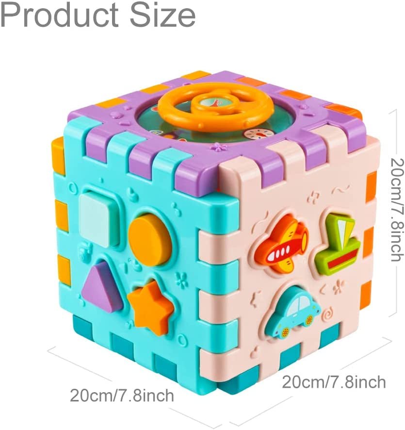 Baby Activity Cube - 6 in 1 Busy Learning Play Center - Bead Maze Shape Sorter - Travel Toy - Kids Early Education - The Toy Base