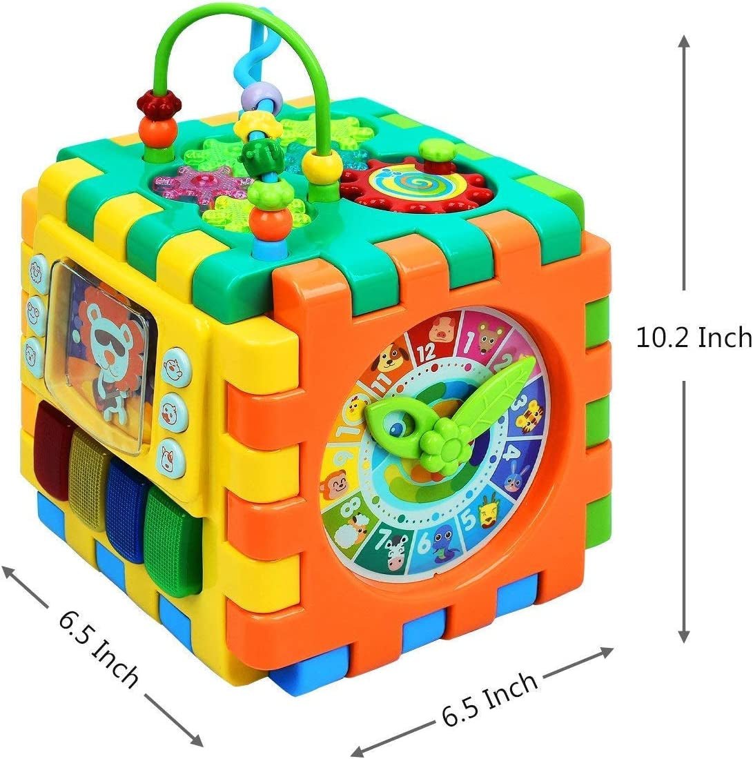 Baby Activity Cube Toddler Toys - 6 in 1 Shape Sorter Toys Baby Activity Play Centers for Kids Infants Educational Musci Play Cube Preschool Toys for 1 2 Years Old Boys & Girls(Battery Excluded) - The Toy Base