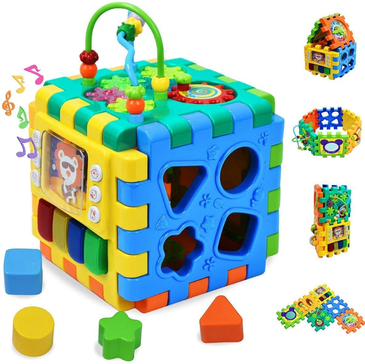 Baby Activity Cube Toddler Toys - 6 in 1 Shape Sorter Toys Baby Activity Play Centers for Kids Infants Educational Musci Play Cube Preschool Toys for 1 2 Years Old Boys & Girls(Battery Excluded) - The Toy Base