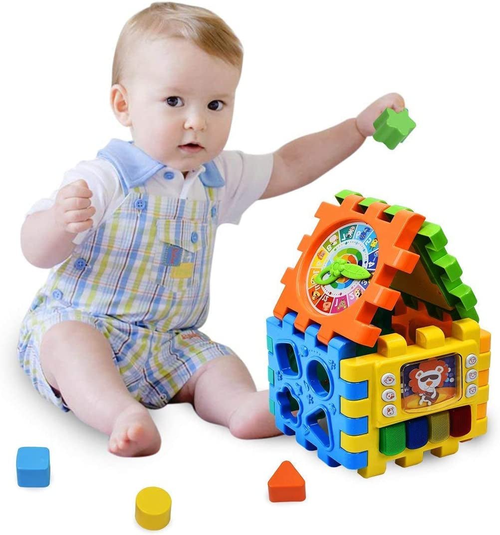 Baby Activity Cube Toddler Toys - 6 in 1 Shape Sorter Toys Baby Activity Play Centers for Kids Infants Educational Musci Play Cube Preschool Toys for 1 2 Years Old Boys & Girls(Battery Excluded) - The Toy Base