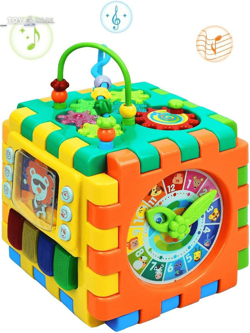 Baby Activity Cube Toddler Toys - 6 in 1 Shape Sorter Toys Baby Activity Play Centers for Kids Infants Educational Musci Play Cube Preschool Toys for 1 2 Years Old Boys & Girls(Battery Excluded) - The Toy Base