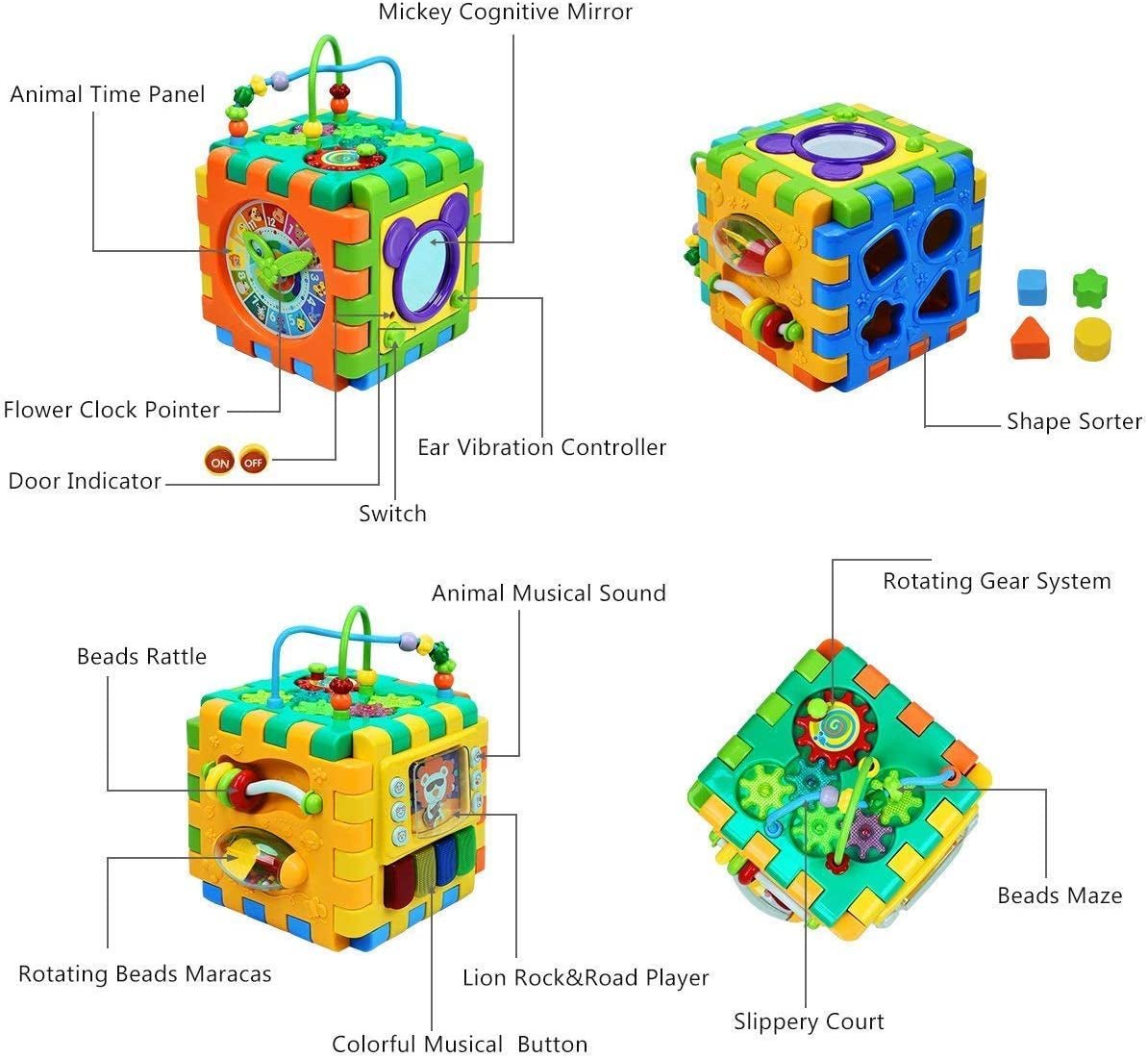 Baby Activity Cube Toddler Toys - 6 in 1 Shape Sorter Toys Baby Activity Play Centers for Kids Infants Educational Musci Play Cube Preschool Toys for 1 2 Years Old Boys & Girls(Battery Excluded) - The Toy Base