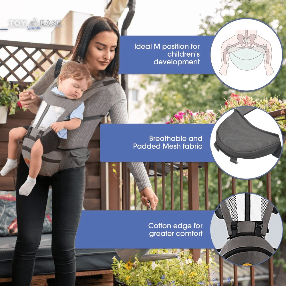 Baby Carrier - 6 - In - 1 Ergonomic Baby Carrier with Hip Seat Diaper Pocket Front and Back - Baby Sling with Waist Stool Lumbar Support for Breastfeeding Newborn to Toddler, up 50Lbs (Gray) - I Love 💕