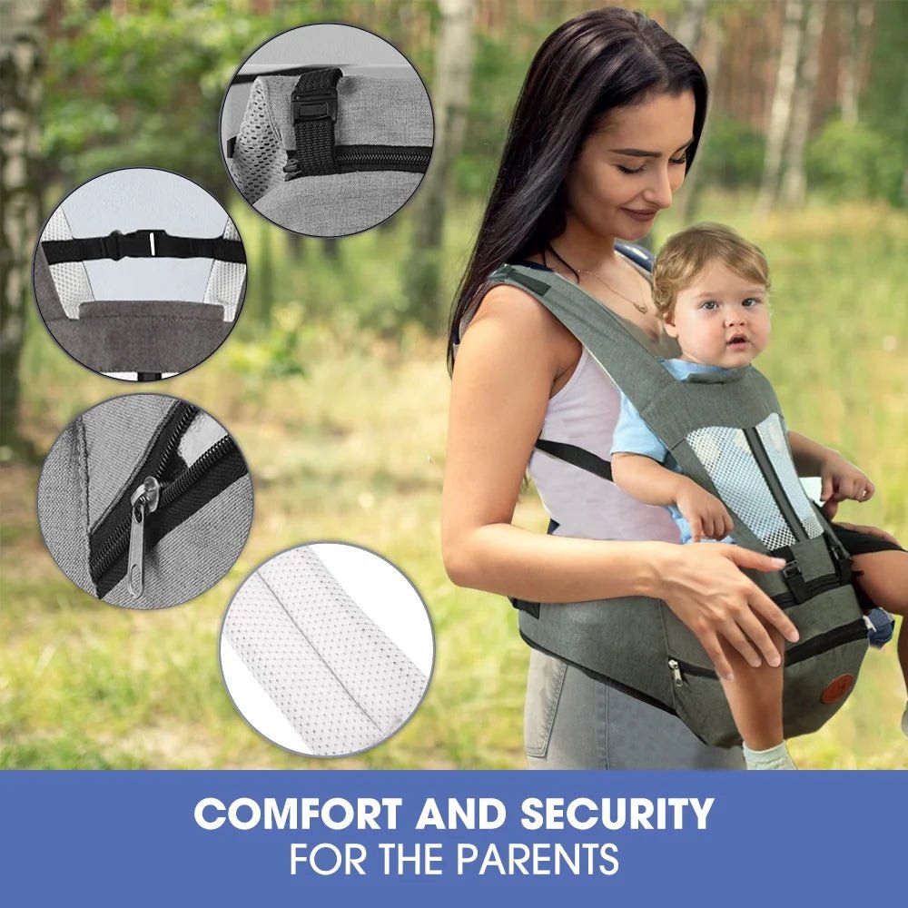 Baby Carrier - 6 - In - 1 Ergonomic Baby Carrier with Hip Seat Diaper Pocket Front and Back - Baby Sling with Waist Stool Lumbar Support for Breastfeeding Newborn to Toddler, up 50Lbs (Gray) - I Love 💕