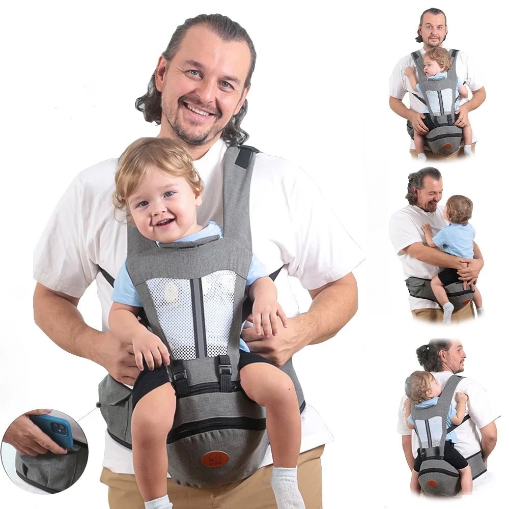 Baby Carrier - 6 - In - 1 Ergonomic Baby Carrier with Hip Seat Diaper Pocket Front and Back - Baby Sling with Waist Stool Lumbar Support for Breastfeeding Newborn to Toddler, up 50Lbs (Gray) - I Love 💕