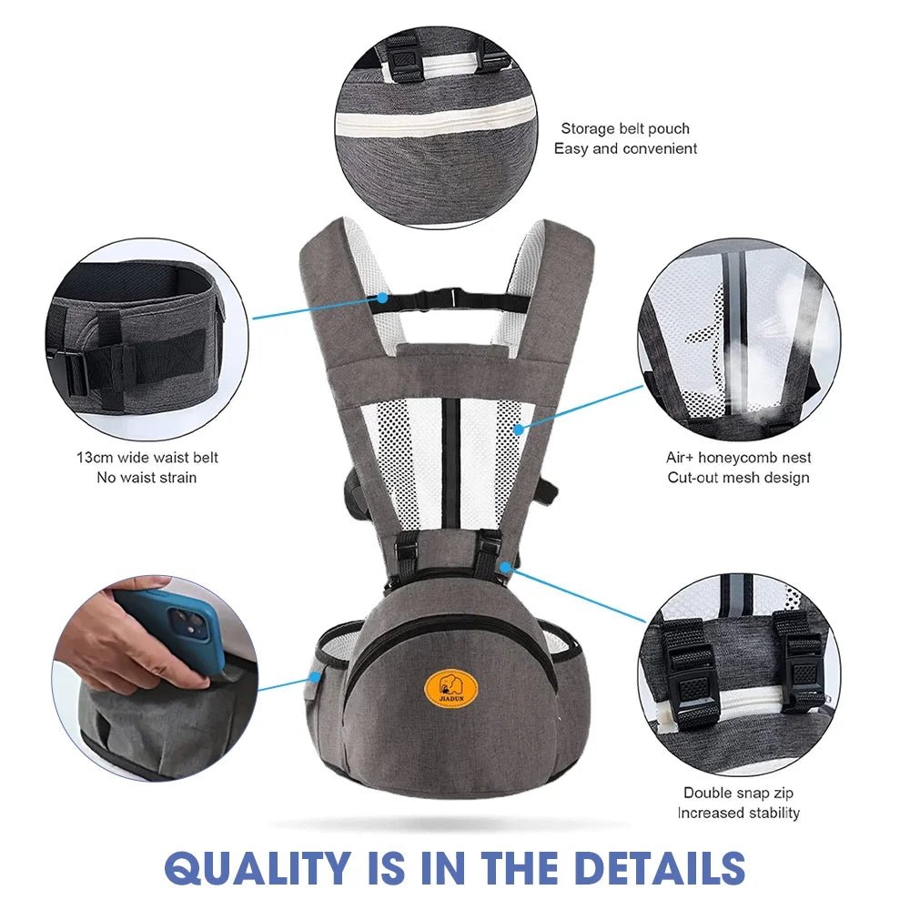 Baby Carrier - 6 - In - 1 Ergonomic Baby Carrier with Hip Seat Diaper Pocket Front and Back - Baby Sling with Waist Stool Lumbar Support for Breastfeeding Newborn to Toddler, up 50Lbs (Gray) - I Love 💕