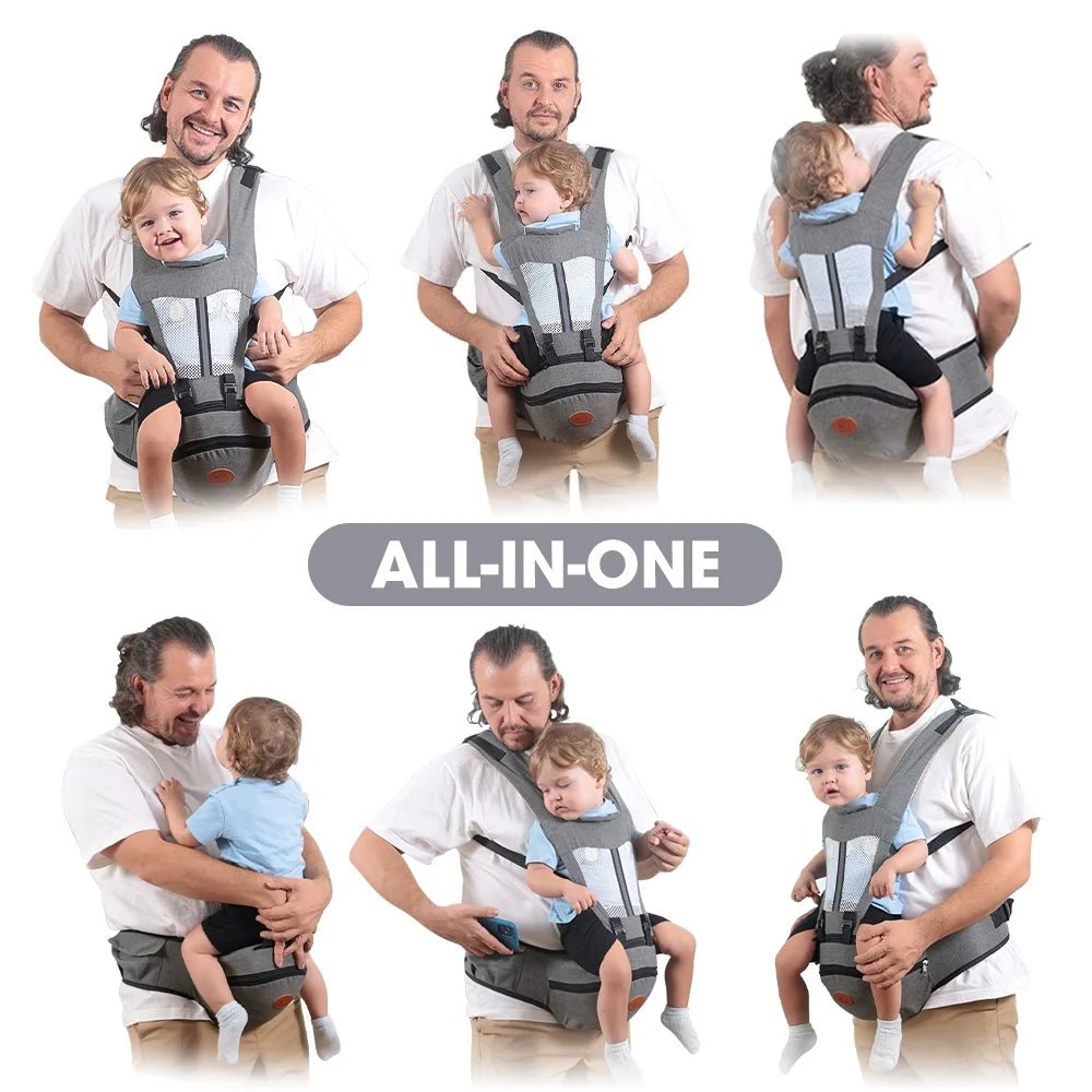 Baby Carrier - 6 - In - 1 Ergonomic Baby Carrier with Hip Seat Diaper Pocket Front and Back - Baby Sling with Waist Stool Lumbar Support for Breastfeeding Newborn to Toddler, up 50Lbs (Gray) - I Love 💕