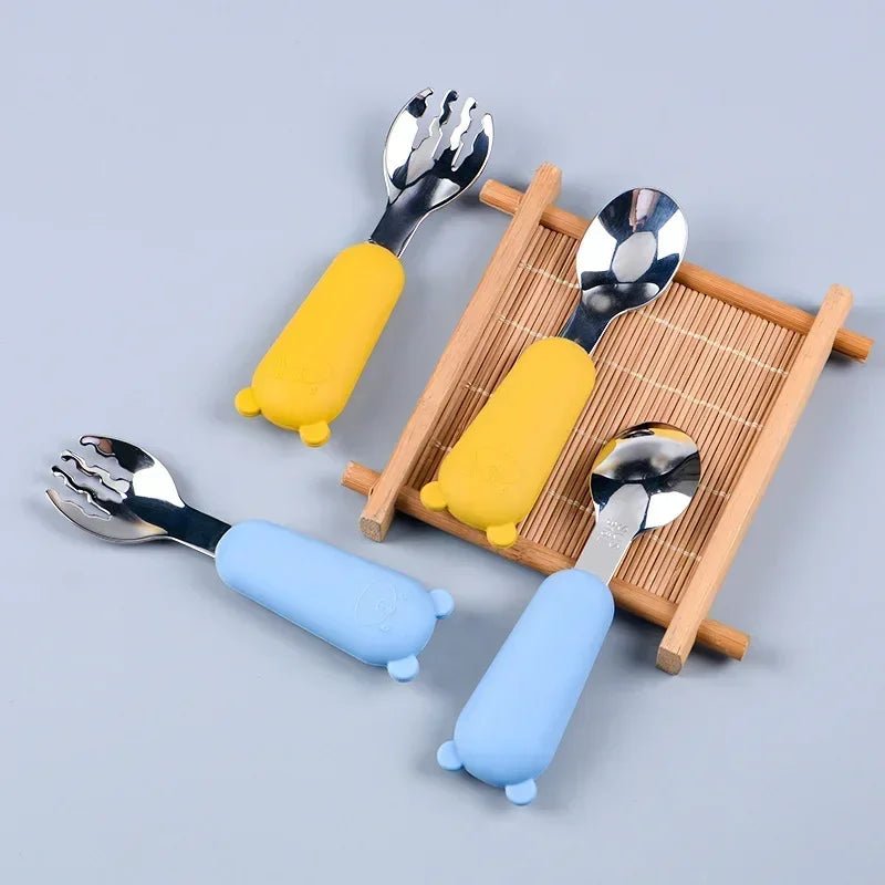 Baby Cartoon Tableware Set Children Utensil Stainless Steel Toddler Dinnerware Cutlery Cartoon Infant Food Feeding Spoon Fork - The Toy Base