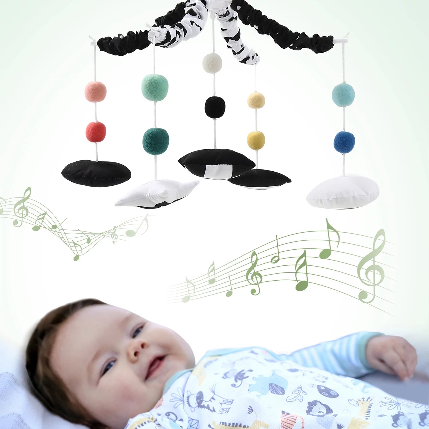 Baby Crib Mobile for Boys or Girls, Montessori, Black and White, Musical - I Love 💕